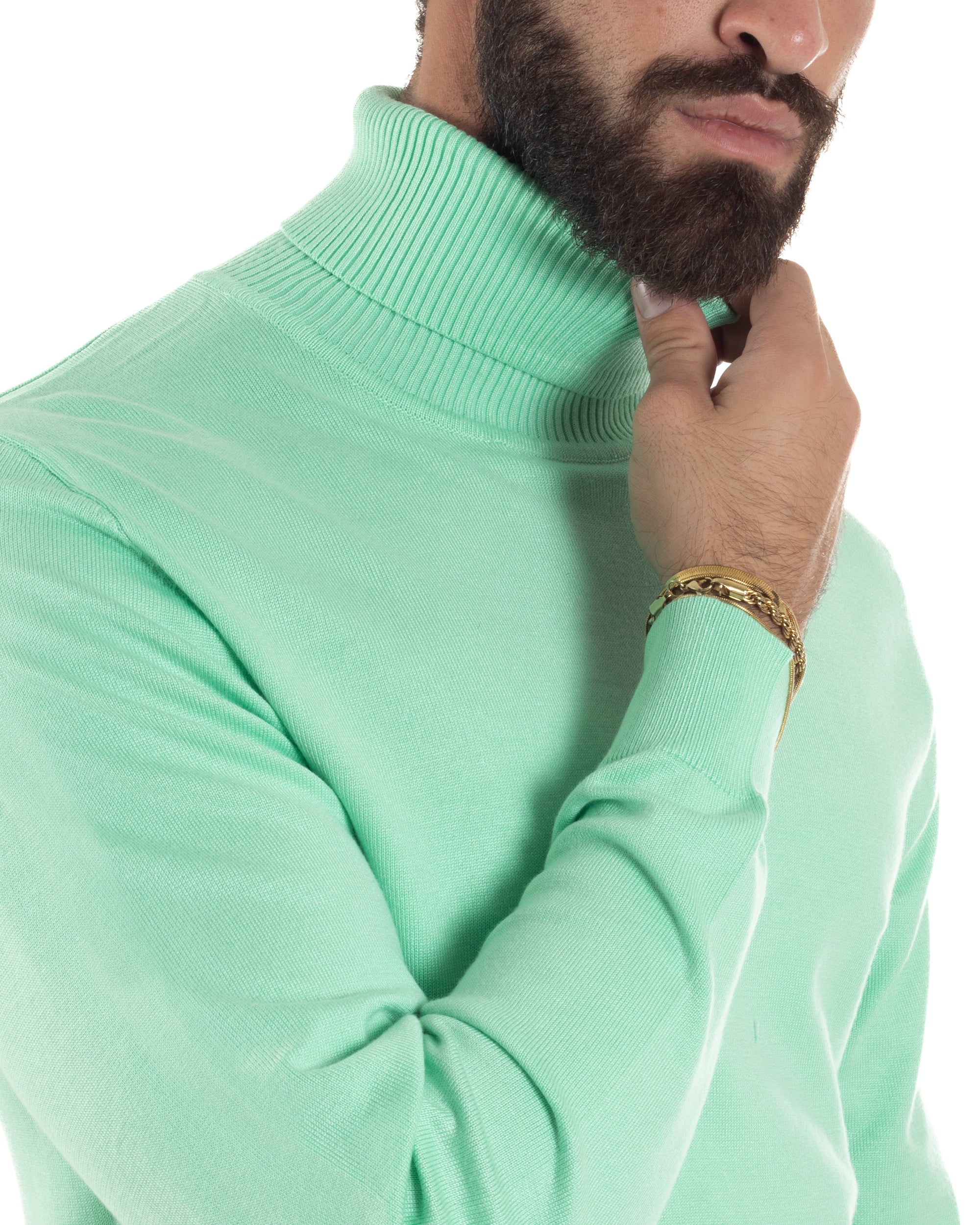 Maglioncino Uomo Collo Alto Maglia Rasata Dolcevita Basic Verde Acqua M2553A