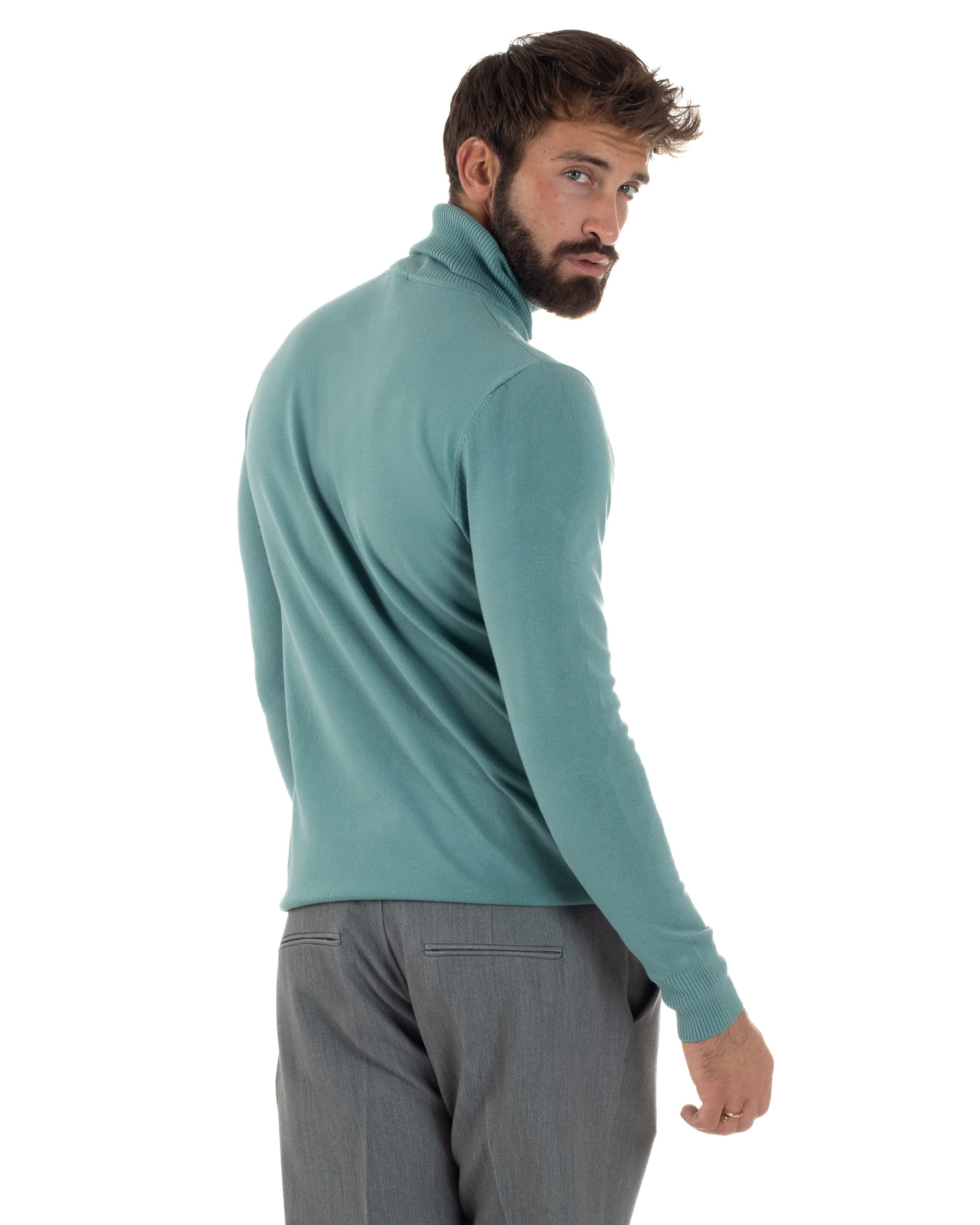 Maglioncino Uomo Collo Alto Maglia Rasata Dolcevita Basic Petrolio M2534A
