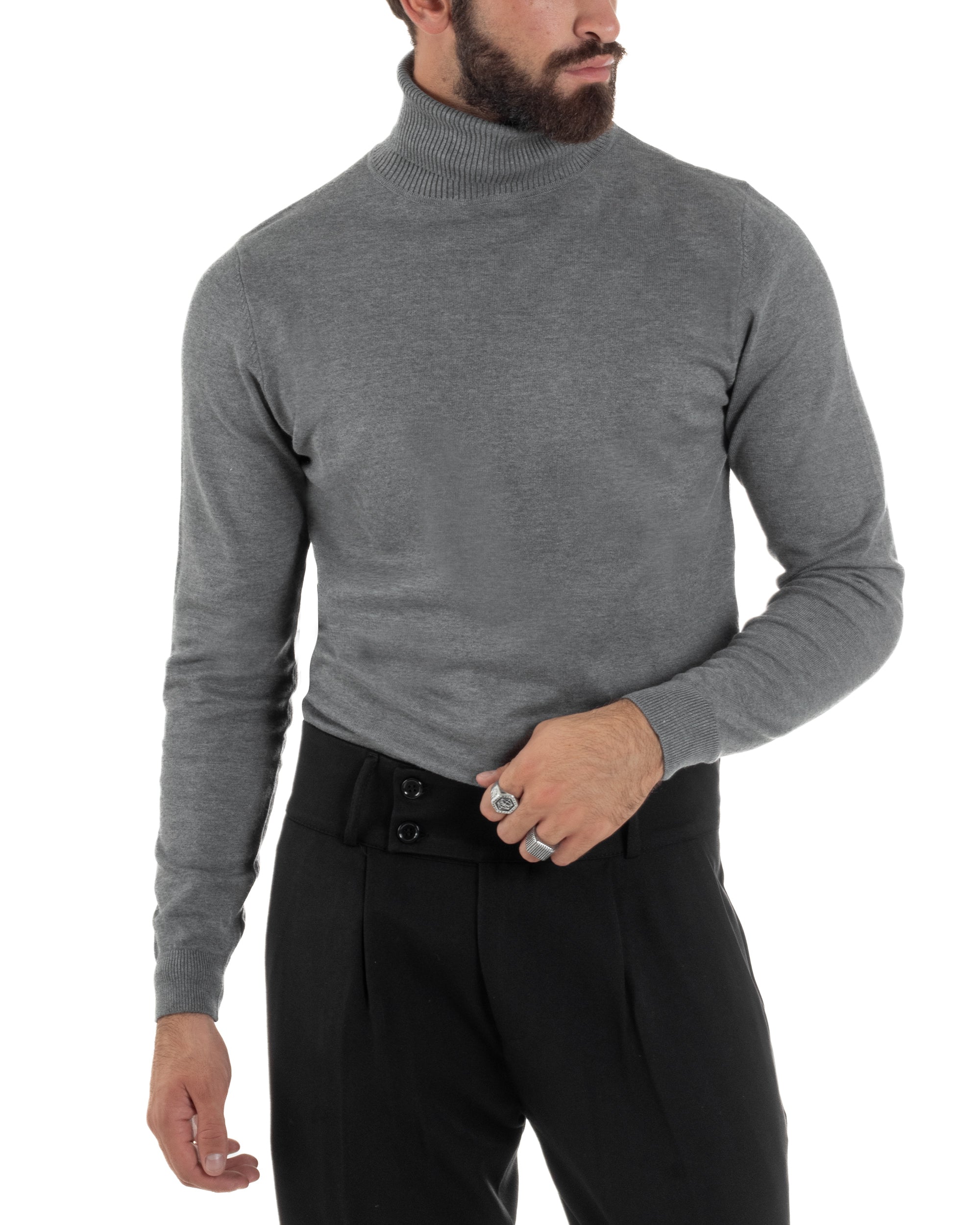 Maglioncino Uomo Collo Alto Maglia Rasata Dolcevita Basic Grigio M2539A