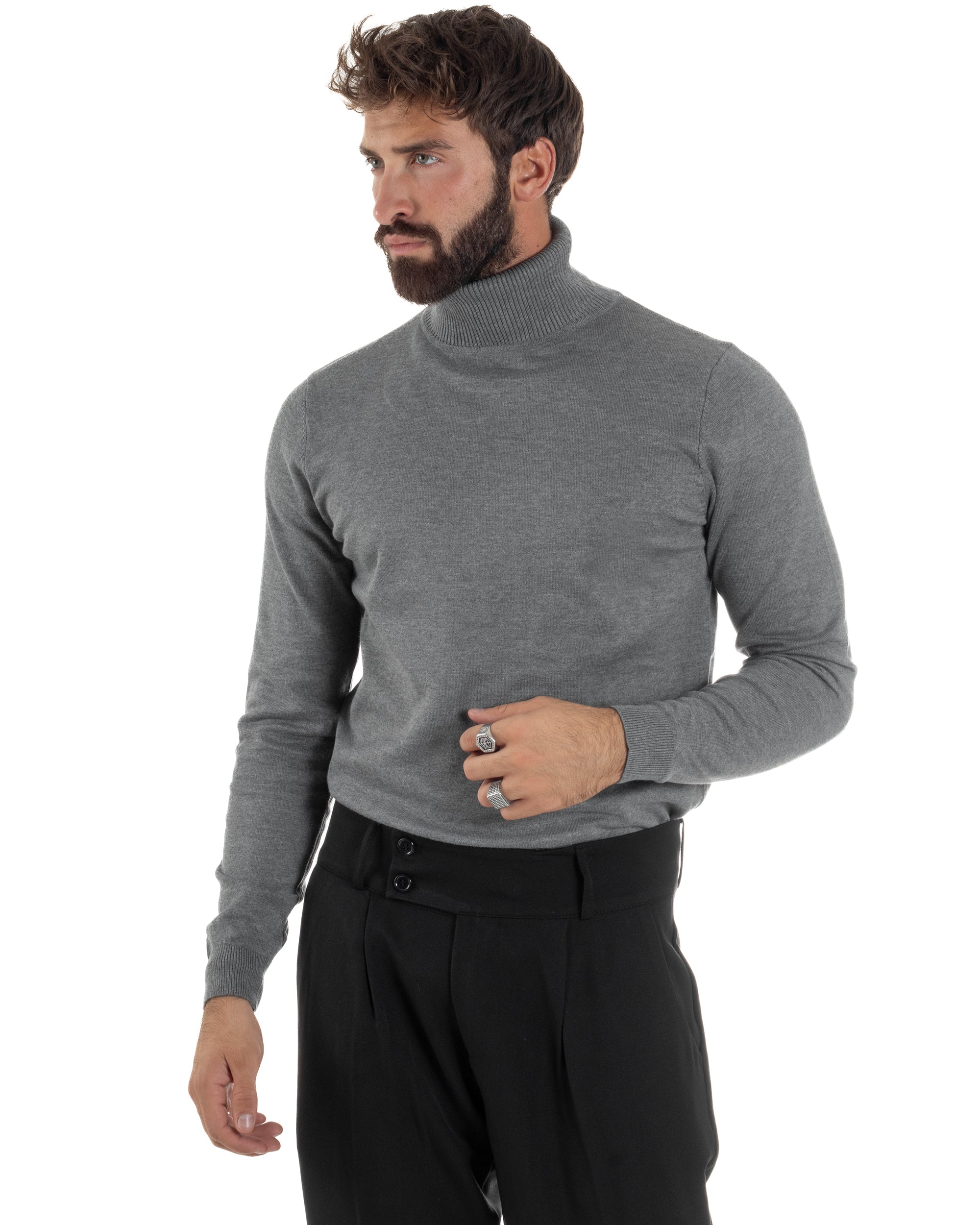 Maglioncino Uomo Collo Alto Maglia Rasata Dolcevita Basic Grigio M2539A