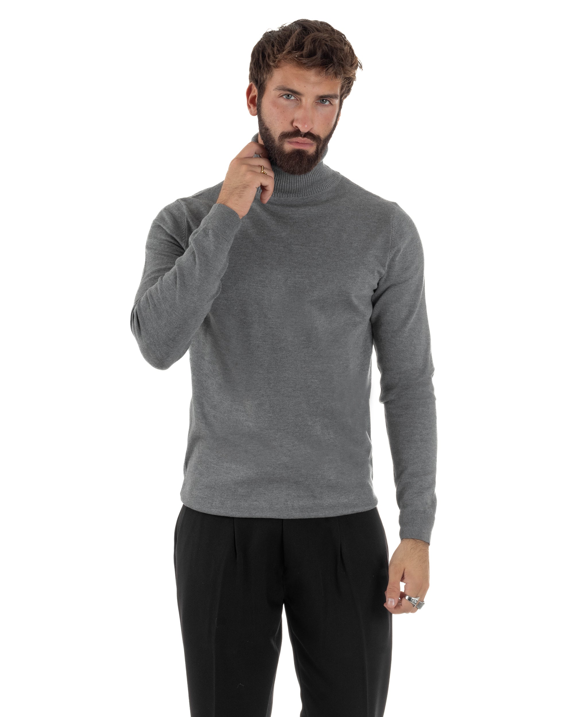 Maglioncino Uomo Collo Alto Maglia Rasata Dolcevita Basic Grigio M2539A