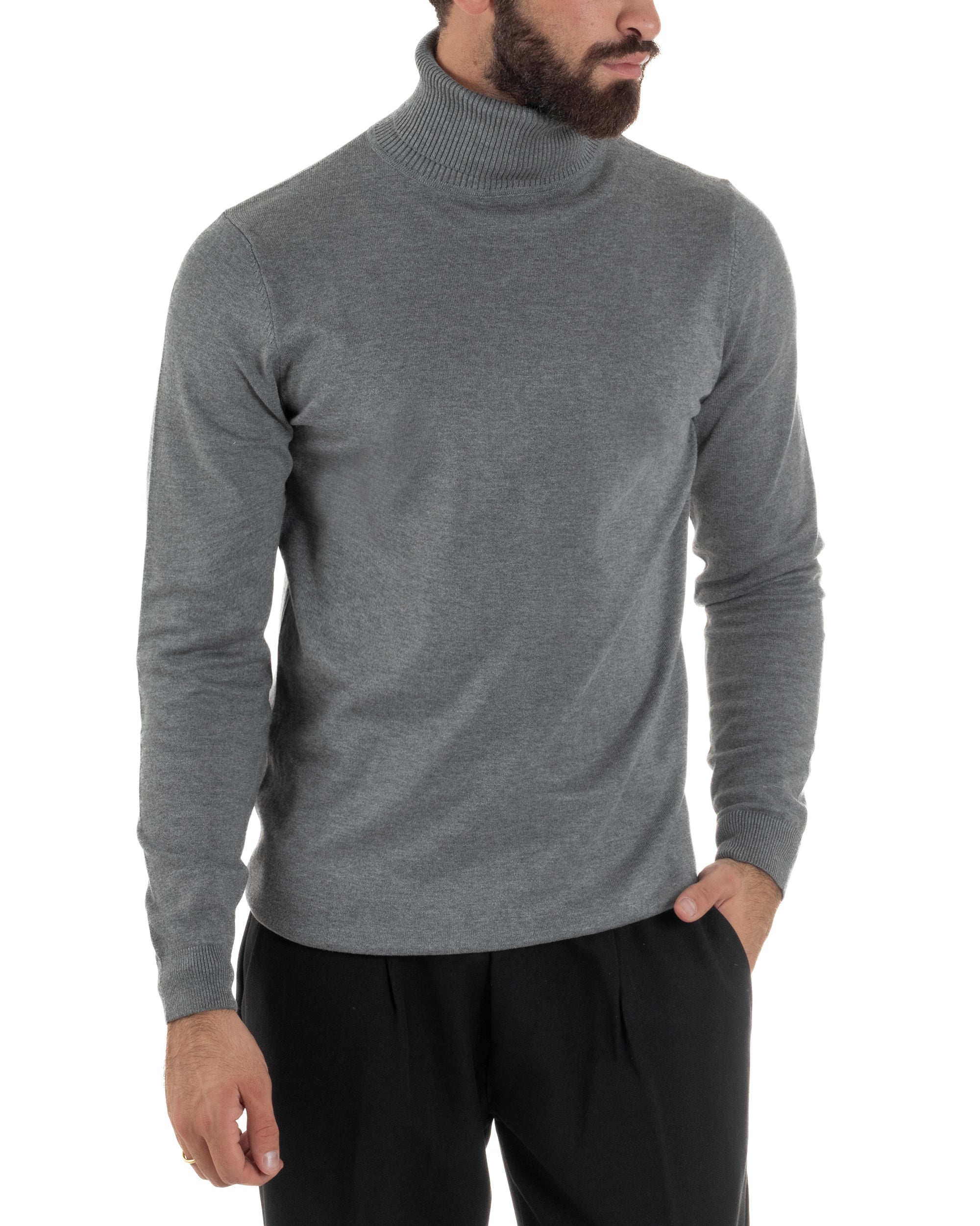 Maglioncino Uomo Collo Alto Maglia Rasata Dolcevita Basic Grigio M2539A
