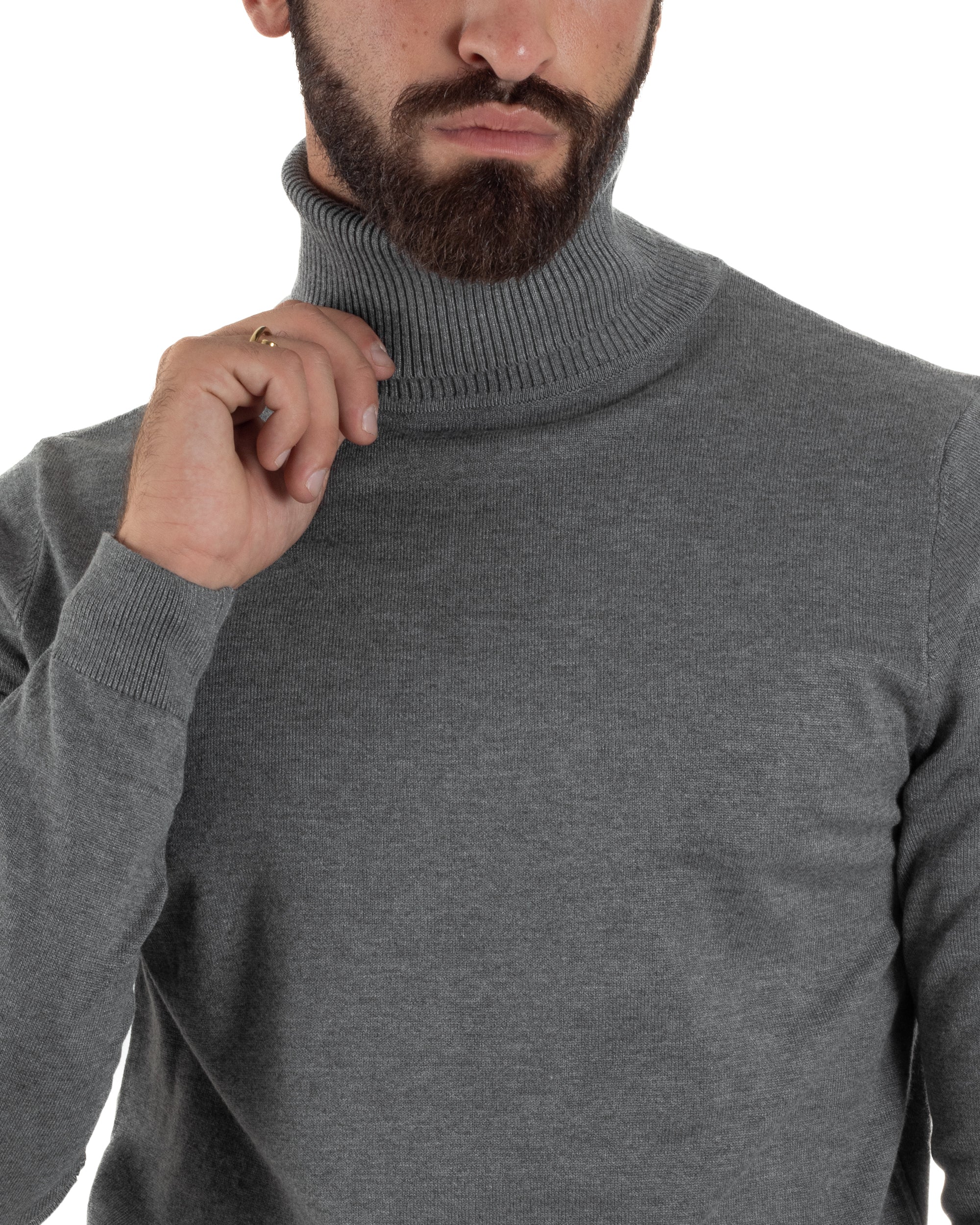 Maglioncino Uomo Collo Alto Maglia Rasata Dolcevita Basic Grigio M2539A