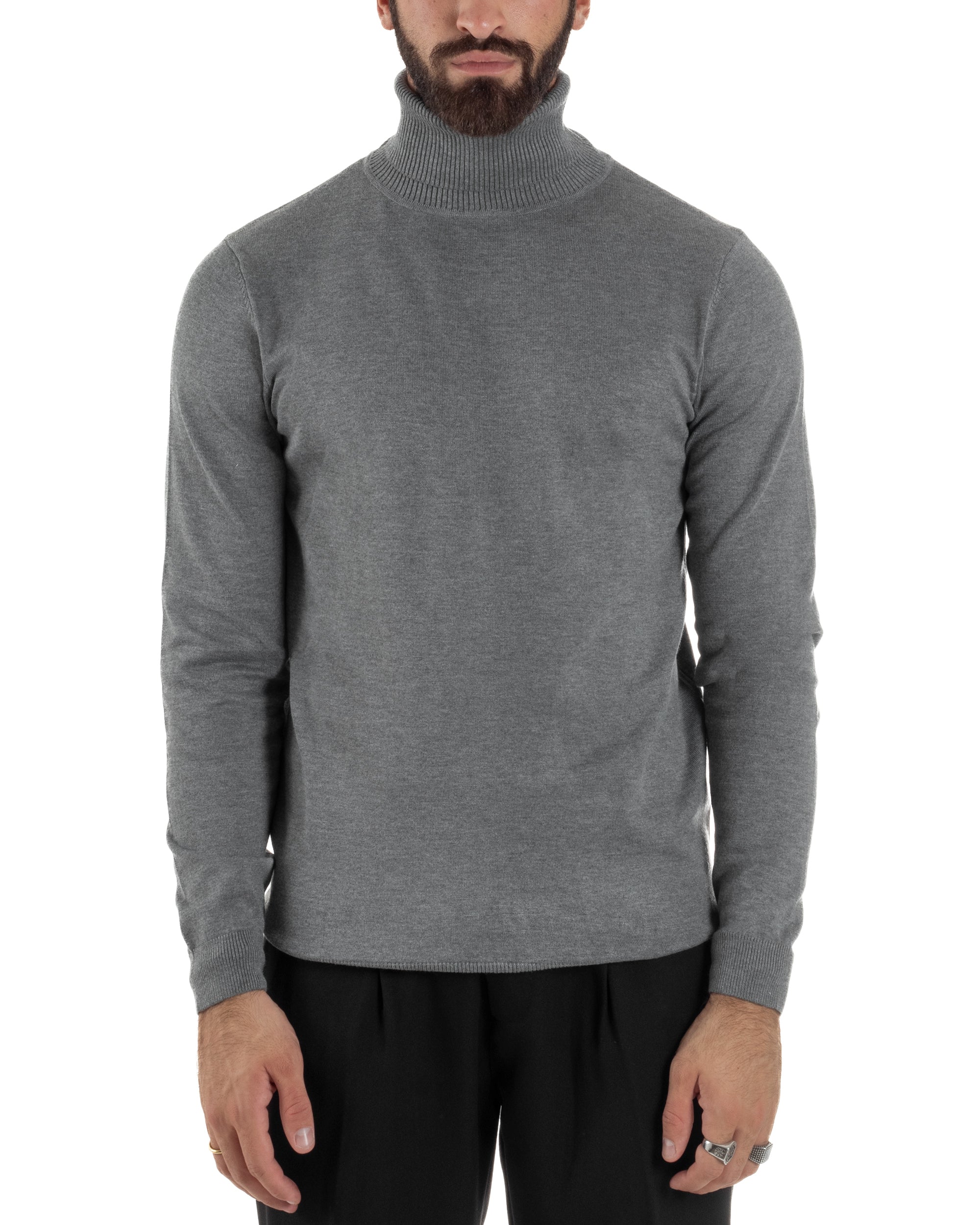 Maglioncino Uomo Collo Alto Maglia Rasata Dolcevita Basic Grigio M2539A