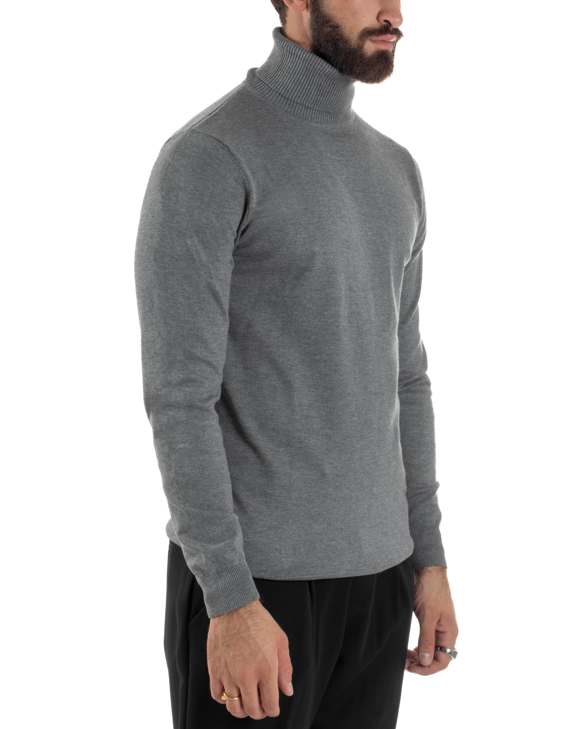 Maglioncino Uomo Collo Alto Maglia Rasata Dolcevita Basic Grigio M2539A
