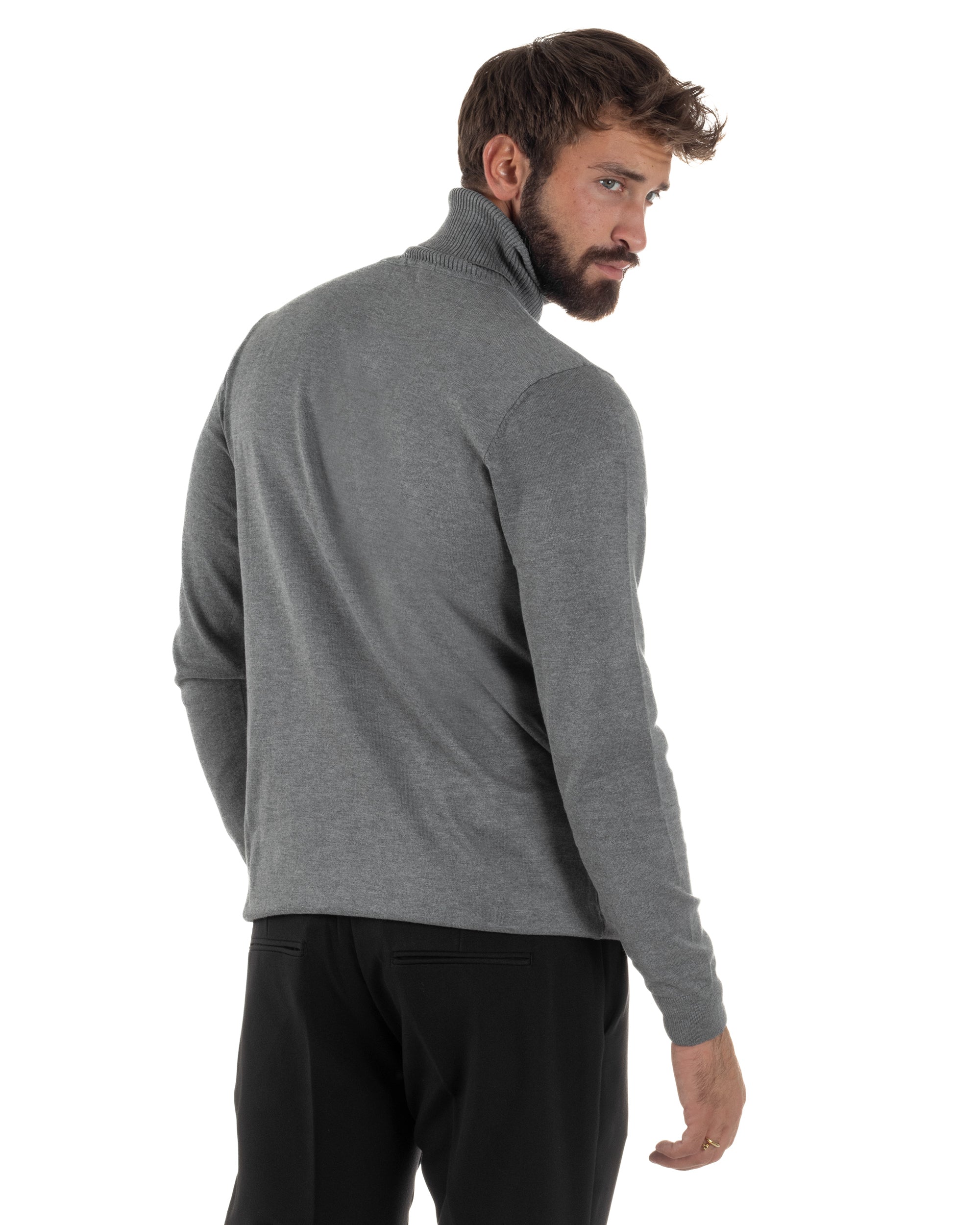 Maglioncino Uomo Collo Alto Maglia Rasata Dolcevita Basic Grigio M2539A