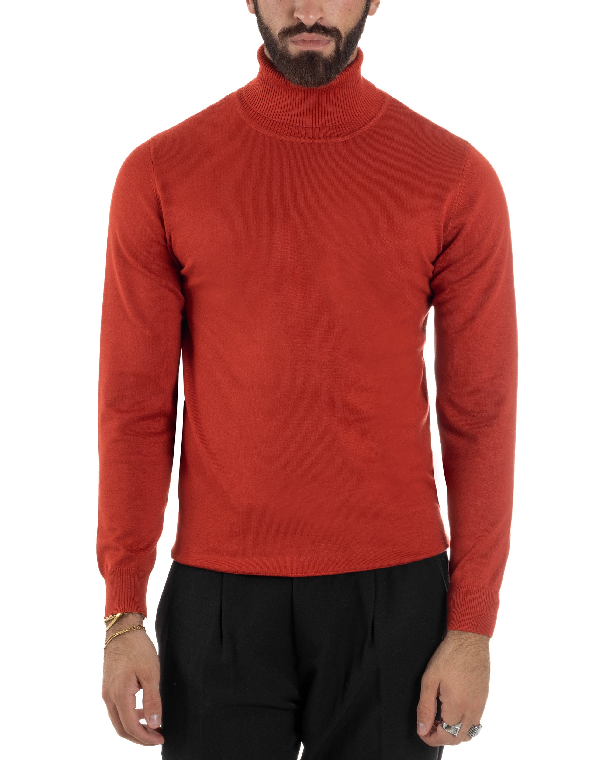 Maglioncino Uomo Collo Alto Maglia Rasata Dolcevita Basic Mattone M2541A