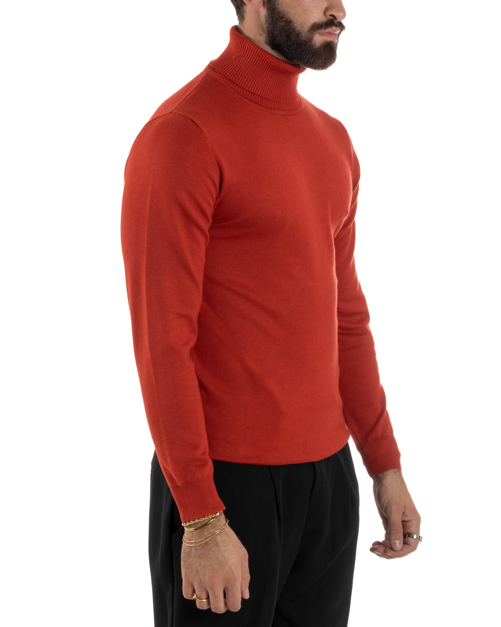 Maglioncino Uomo Collo Alto Maglia Rasata Dolcevita Basic Mattone M2541A