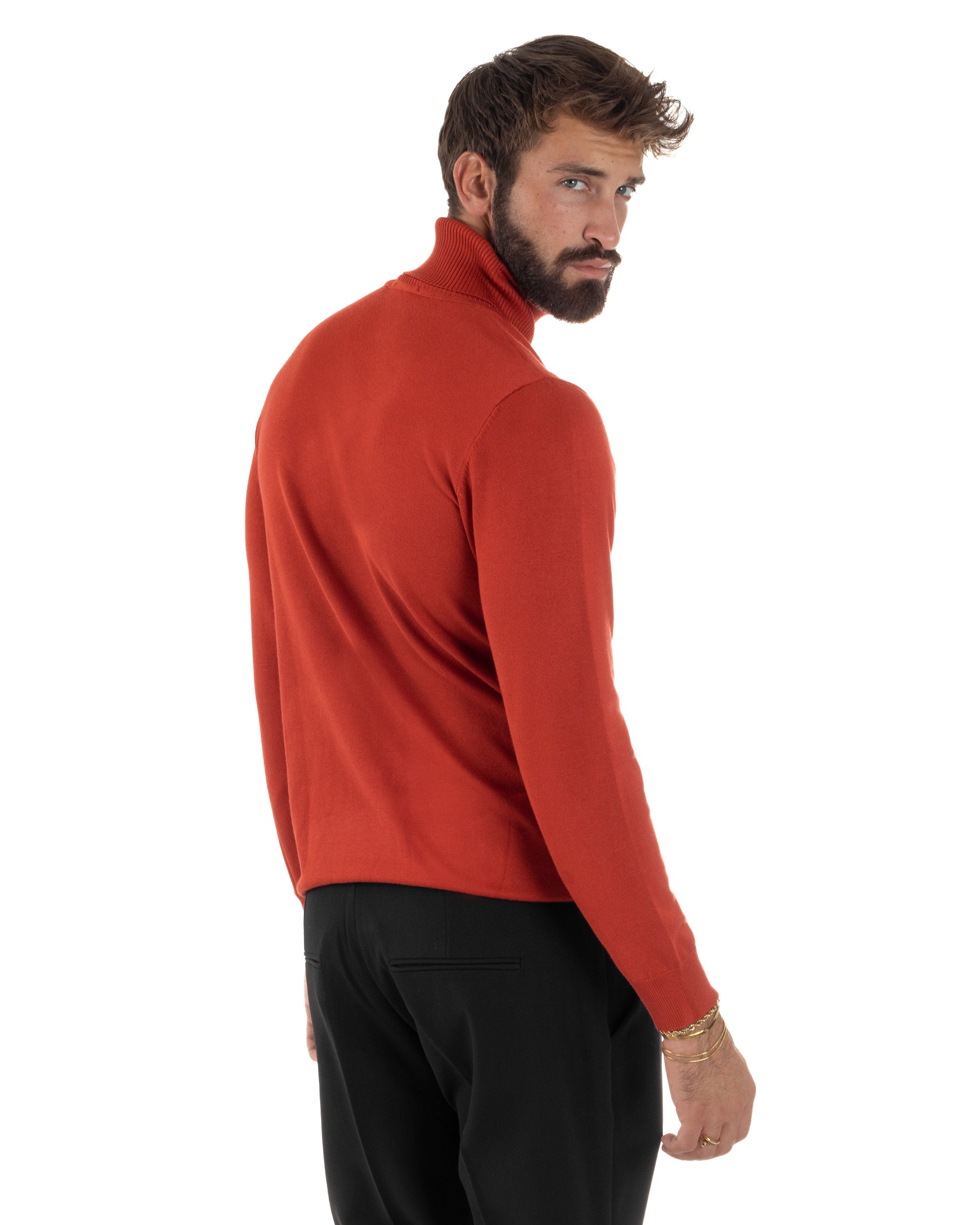 Maglioncino Uomo Collo Alto Maglia Rasata Dolcevita Basic Mattone M2541A