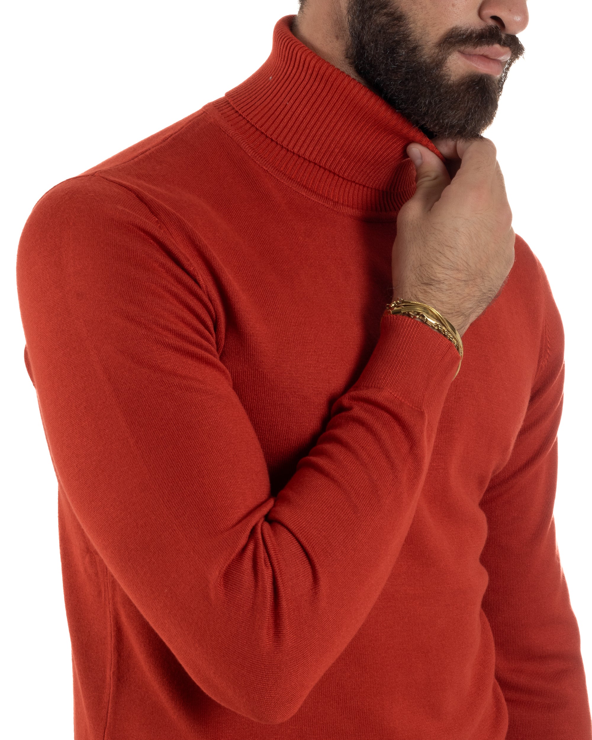 Maglioncino Uomo Collo Alto Maglia Rasata Dolcevita Basic Mattone M2541A