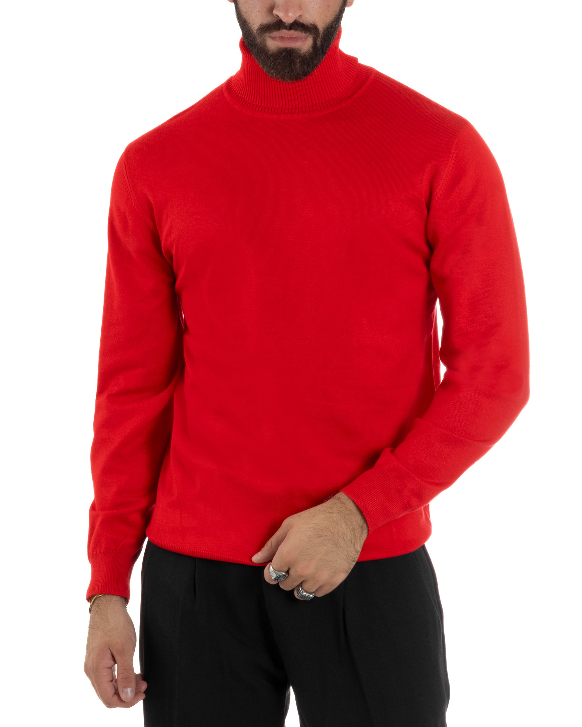 Maglioncino Uomo Collo Alto Maglia Rasata Dolcevita Basic Rosso M2546A