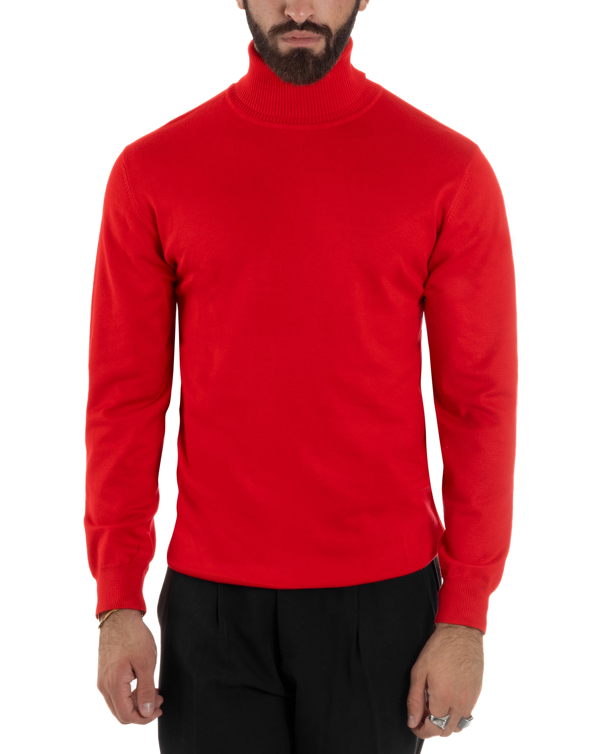 Maglioncino Uomo Collo Alto Maglia Rasata Dolcevita Basic Rosso M2546A