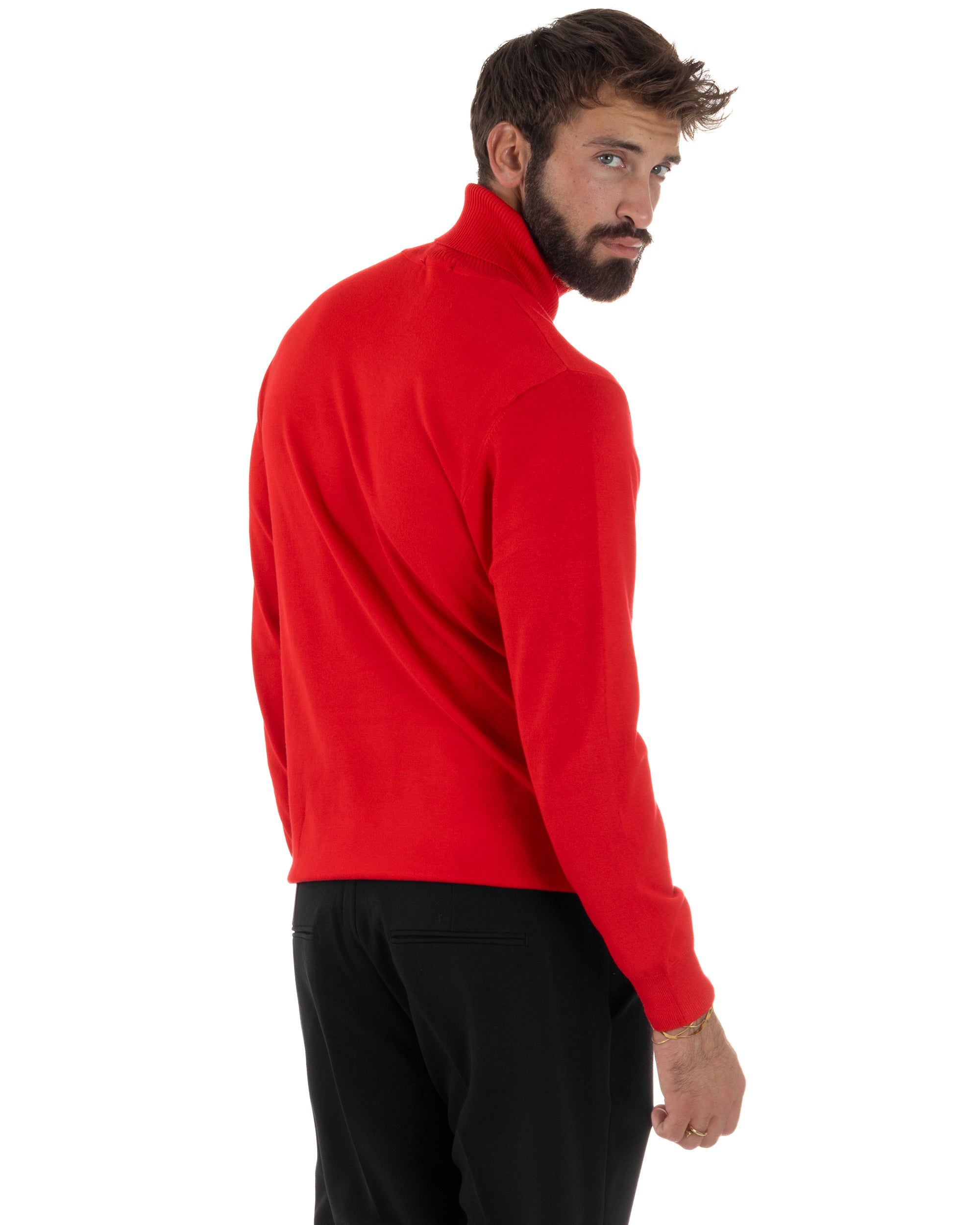 Maglioncino Uomo Collo Alto Maglia Rasata Dolcevita Basic Rosso M2546A