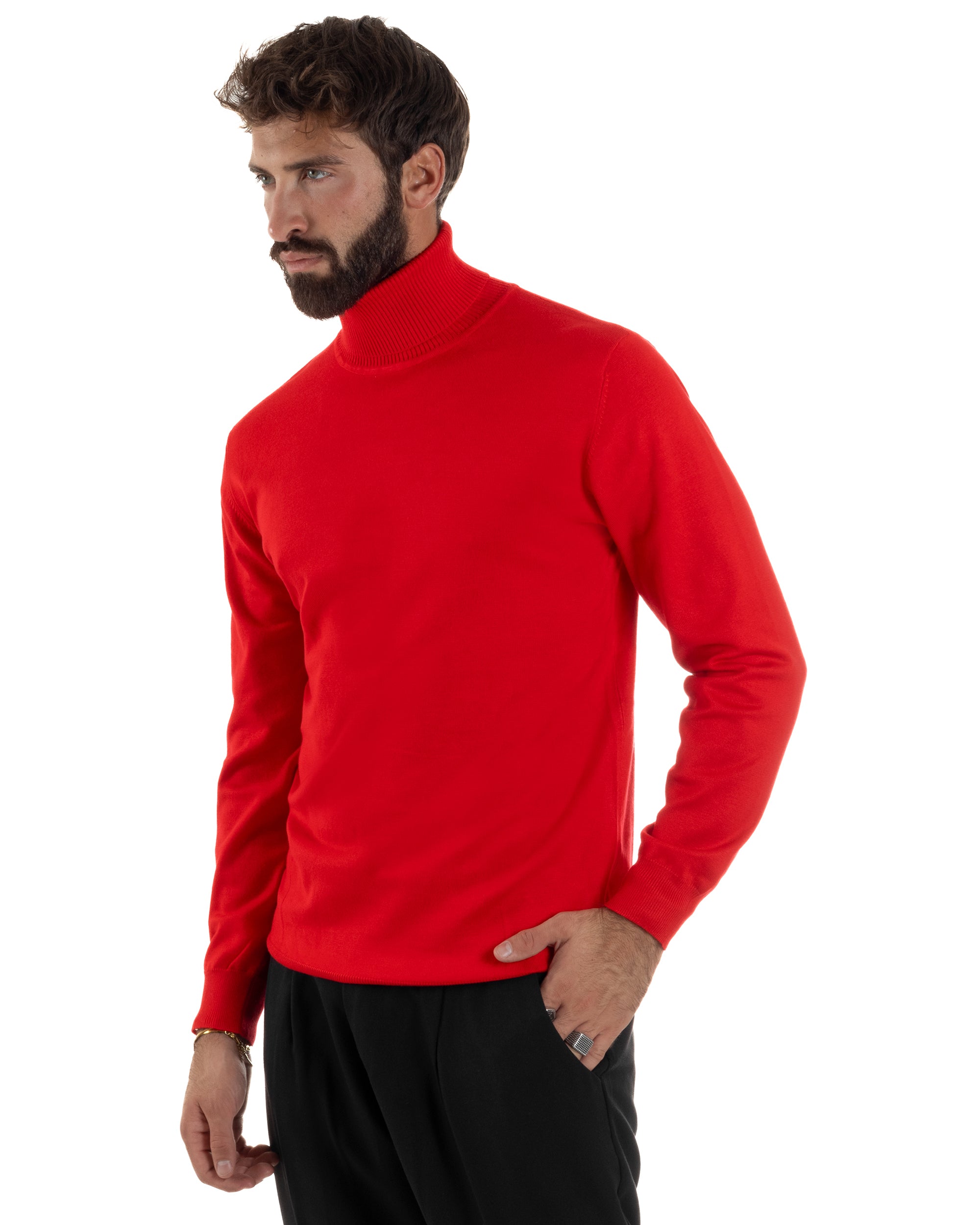 Maglioncino Uomo Collo Alto Maglia Rasata Dolcevita Basic Rosso M2546A