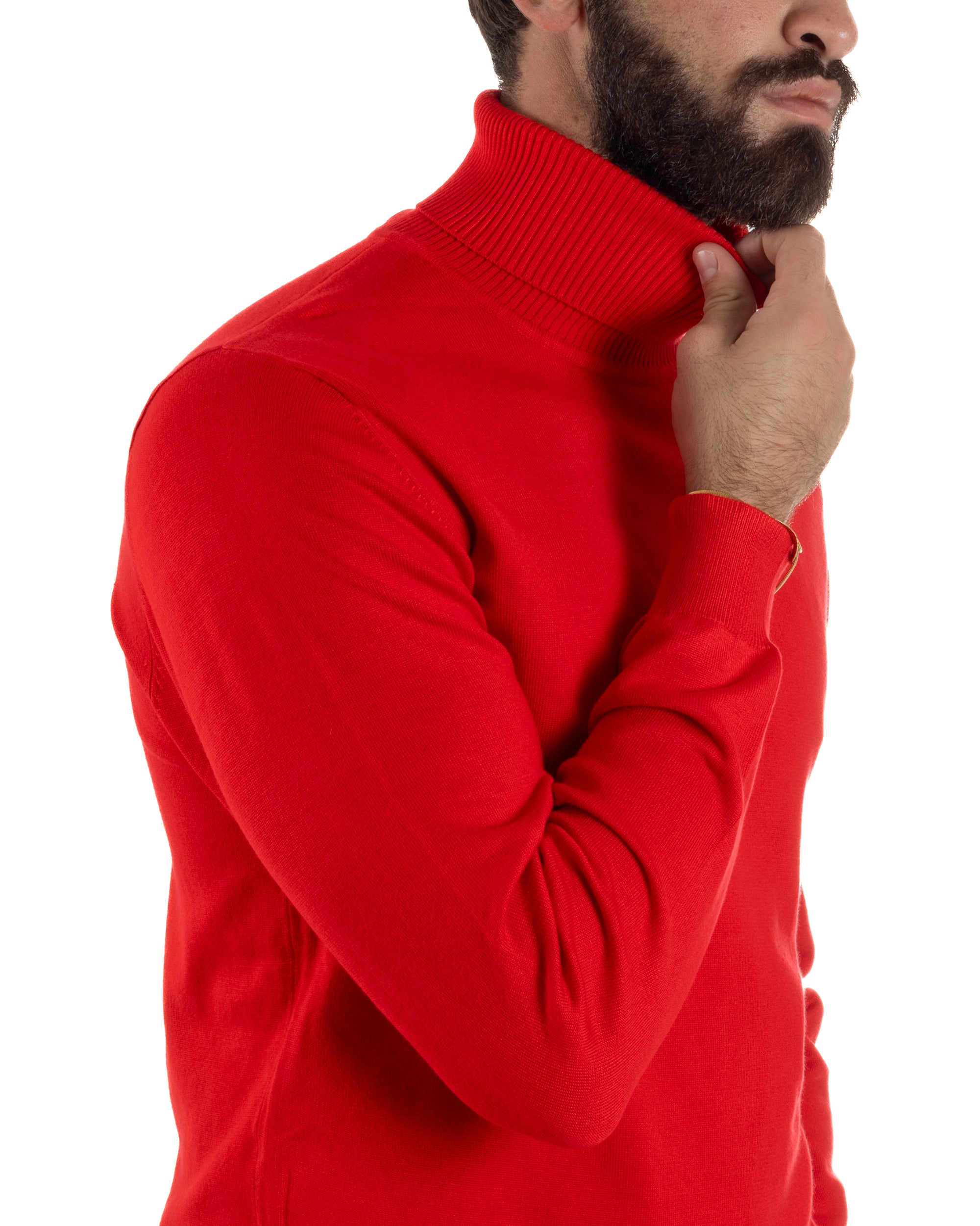 Maglioncino Uomo Collo Alto Maglia Rasata Dolcevita Basic Rosso M2546A
