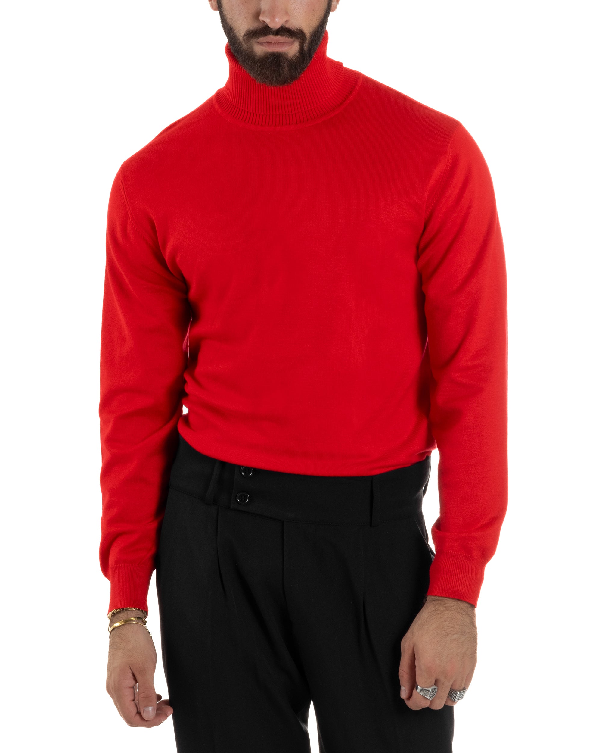 Pullover Collo Alto Rosso Uomo Maglioncino Uomo Collo Alto Maglia
