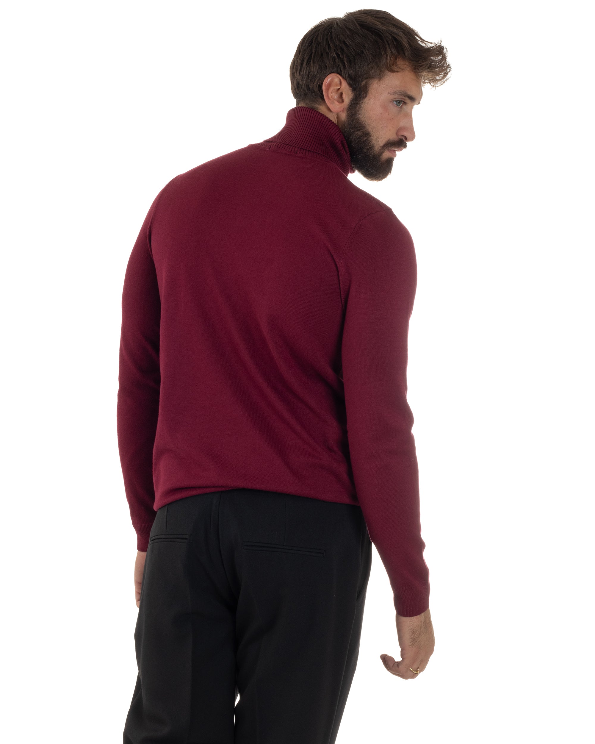 Maglioncino Uomo Collo Alto Maglia Rasata Dolcevita Basic Prugna M2545A