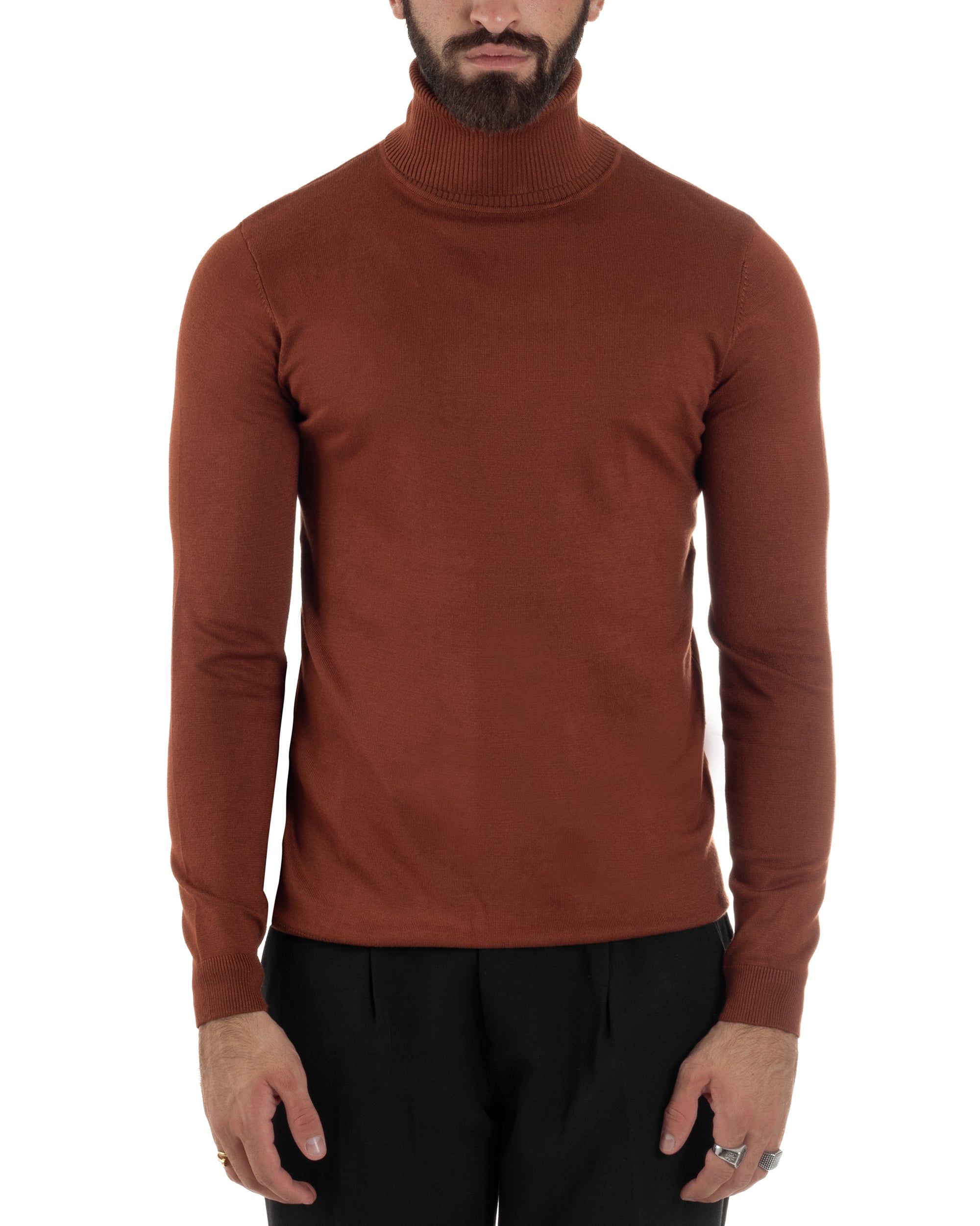 Maglioncino Uomo Collo Alto Maglia Rasata Dolcevita Basic Ruggine M2531A