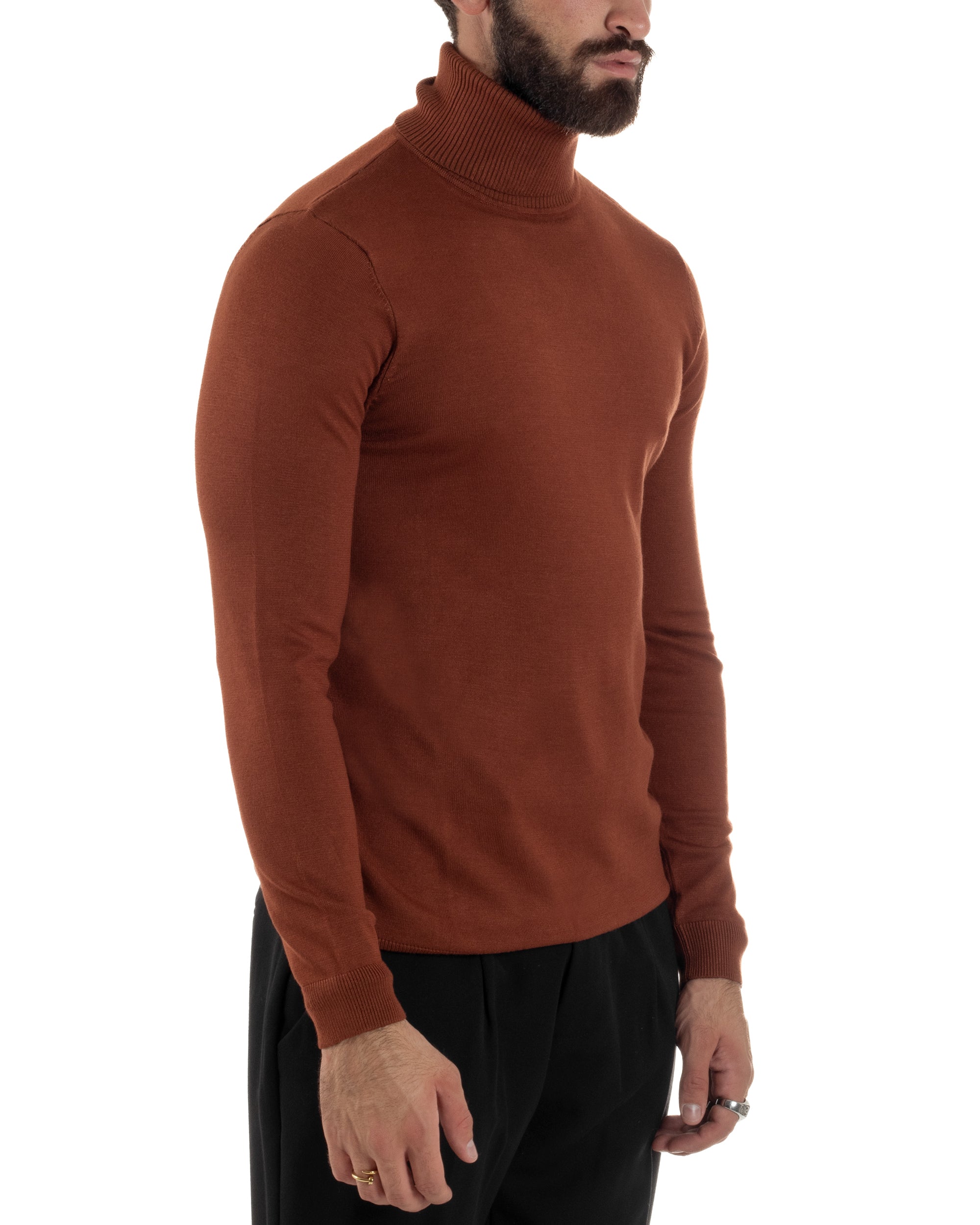 Maglioncino Uomo Collo Alto Maglia Rasata Dolcevita Basic Ruggine M2531A