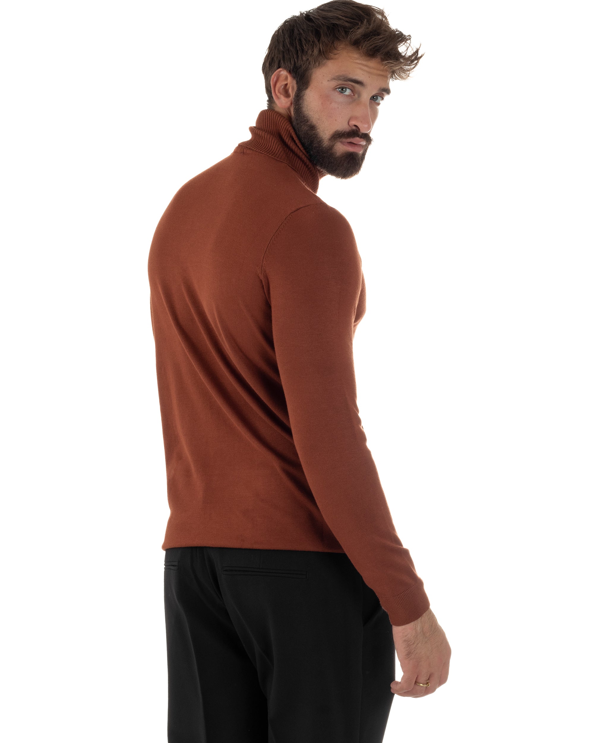Maglioncino Uomo Collo Alto Maglia Rasata Dolcevita Basic Ruggine M2531A