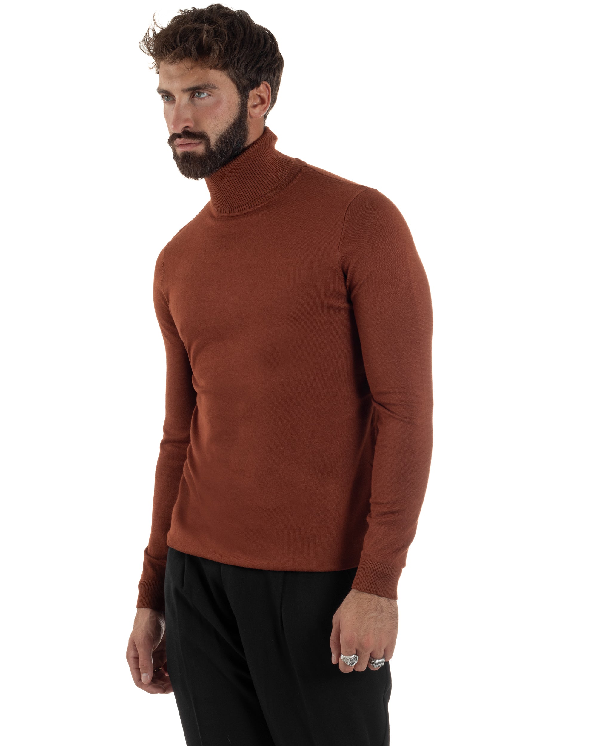 Maglioncino Uomo Collo Alto Maglia Rasata Dolcevita Basic Ruggine M2531A
