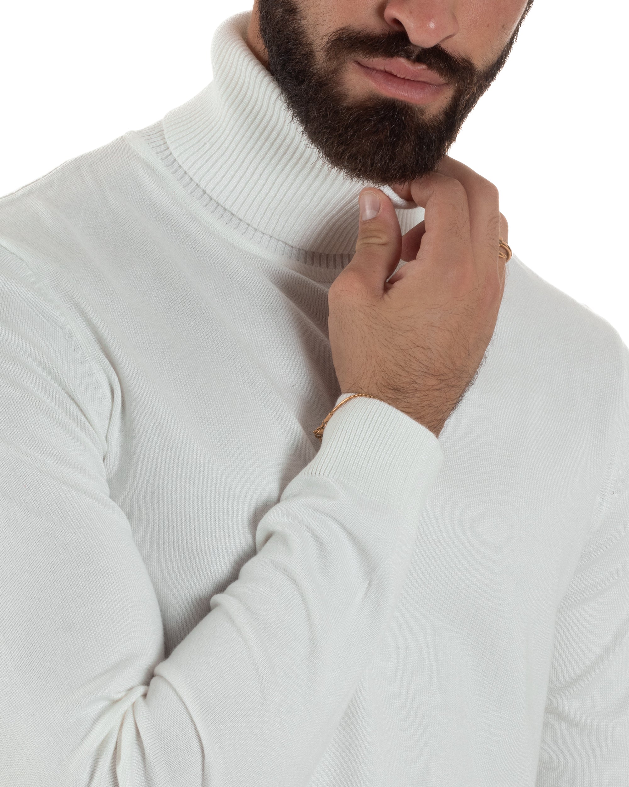 Maglioncino Uomo Collo Alto Maglia Rasata Dolcevita Basic Bianco M2550A