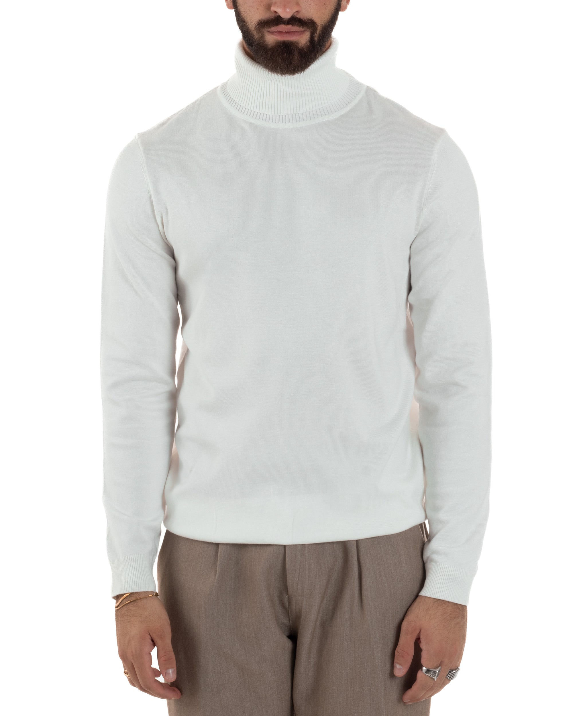 Maglioncino Uomo Collo Alto Maglia Rasata Dolcevita Basic Bianco M2550A