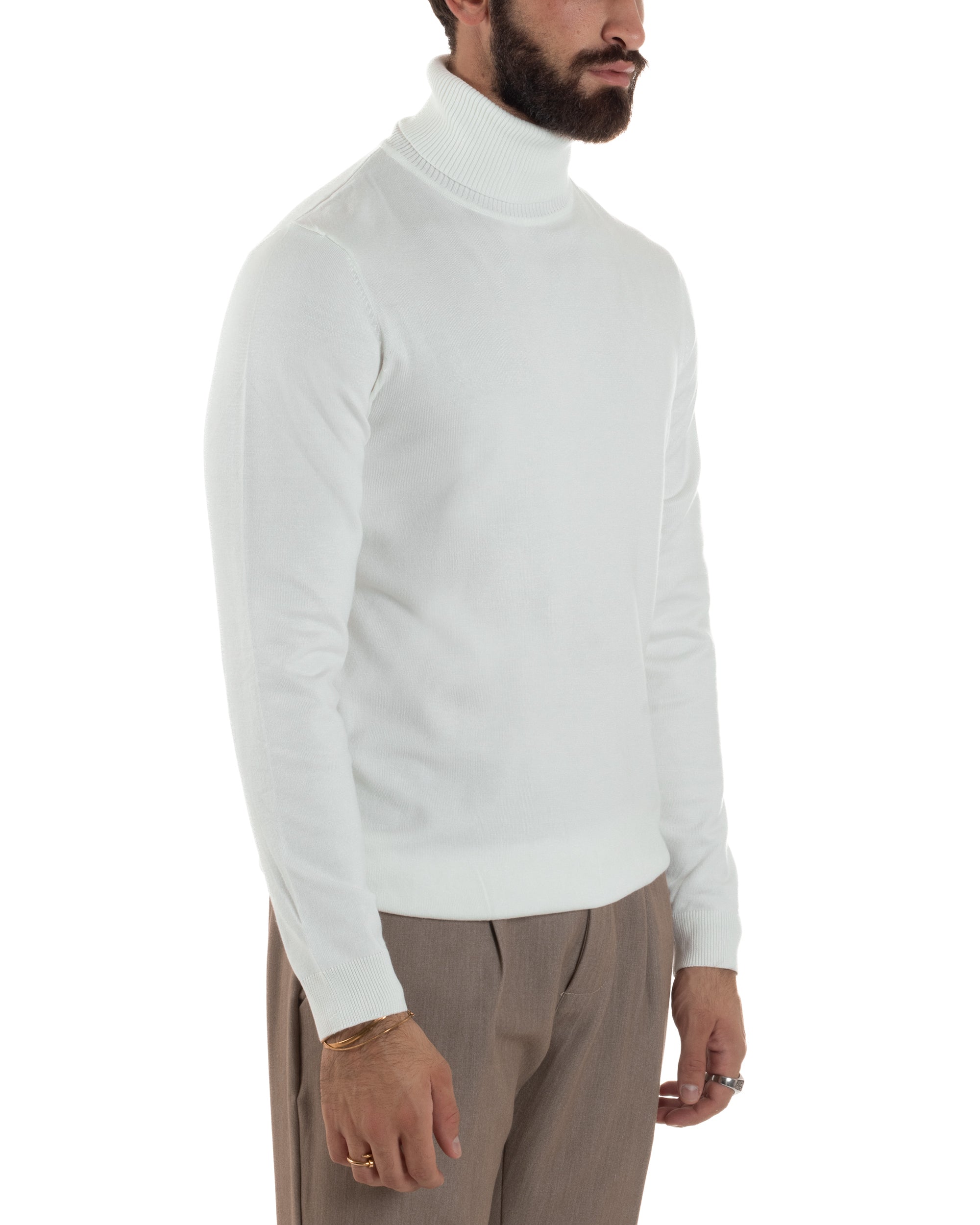 Maglioncino Uomo Collo Alto Maglia Rasata Dolcevita Basic Bianco M2550A