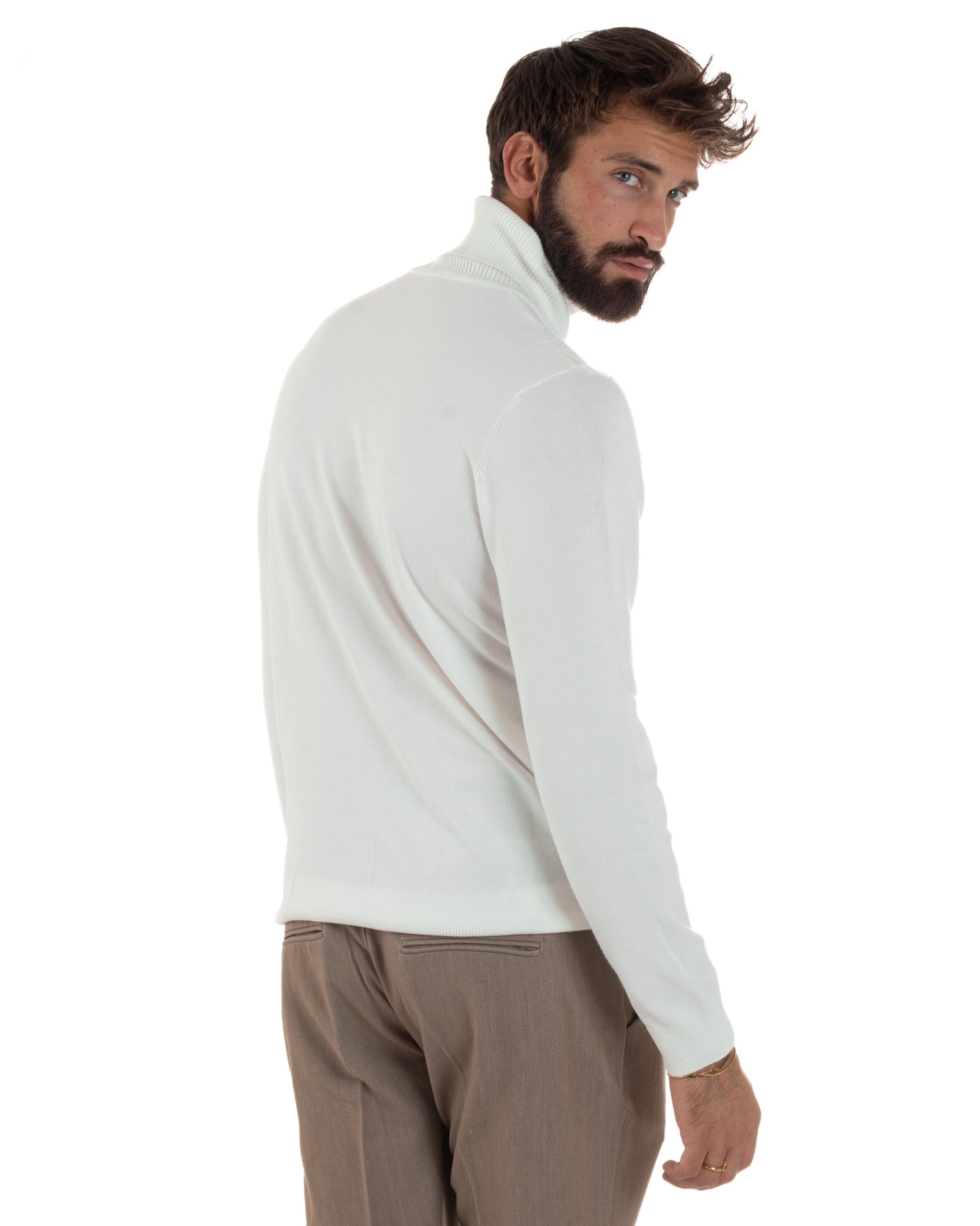 Maglioncino Uomo Collo Alto Maglia Rasata Dolcevita Basic Bianco M2550A