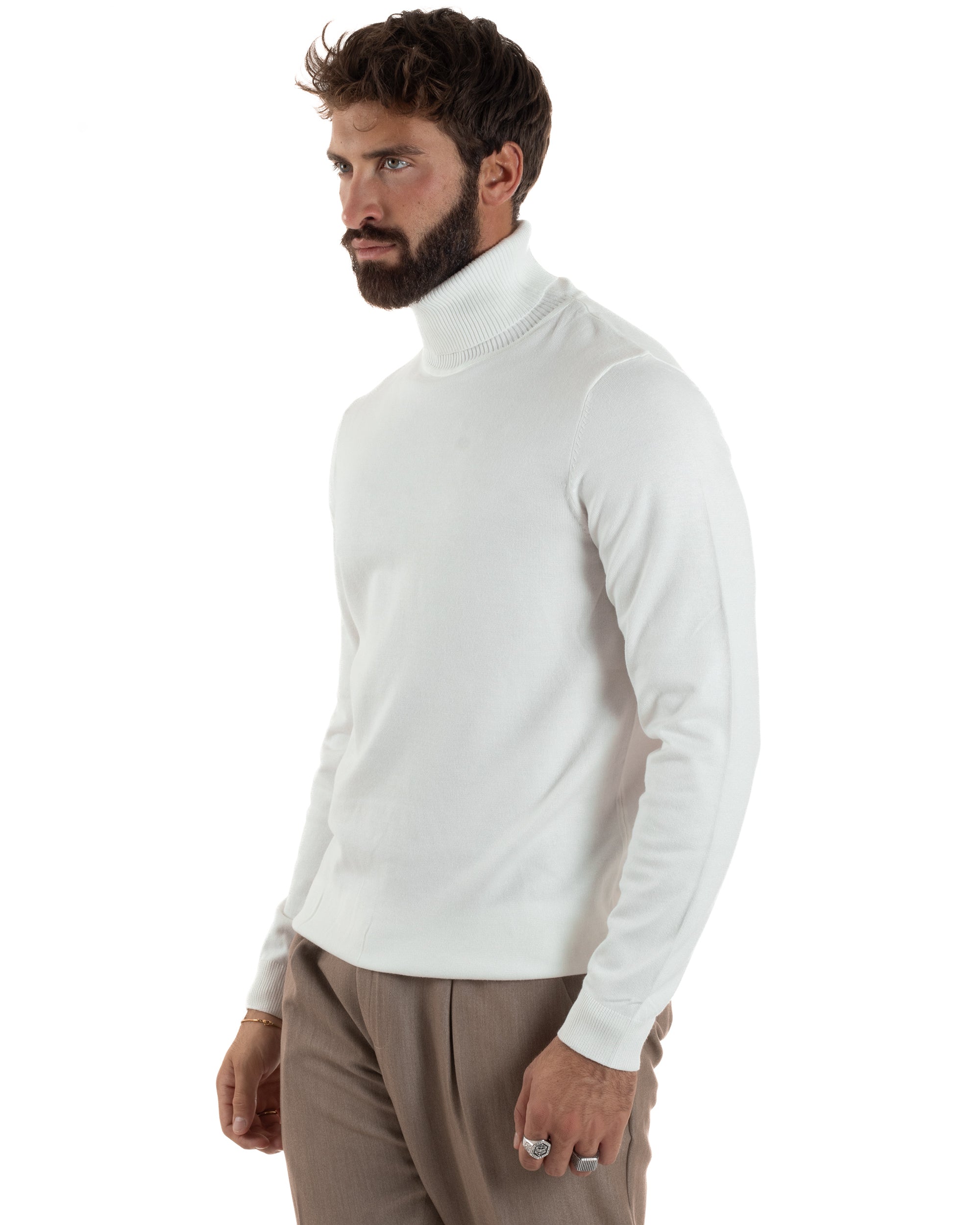 Maglioncino Uomo Collo Alto Maglia Rasata Dolcevita Basic Bianco M2550A