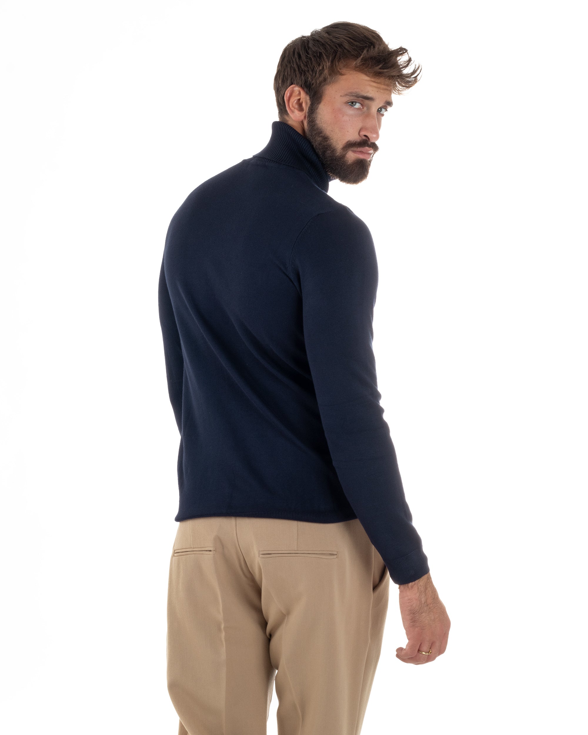 Maglioncino Uomo Collo Alto Maglia Rasata Dolcevita Basic Blu M2537A