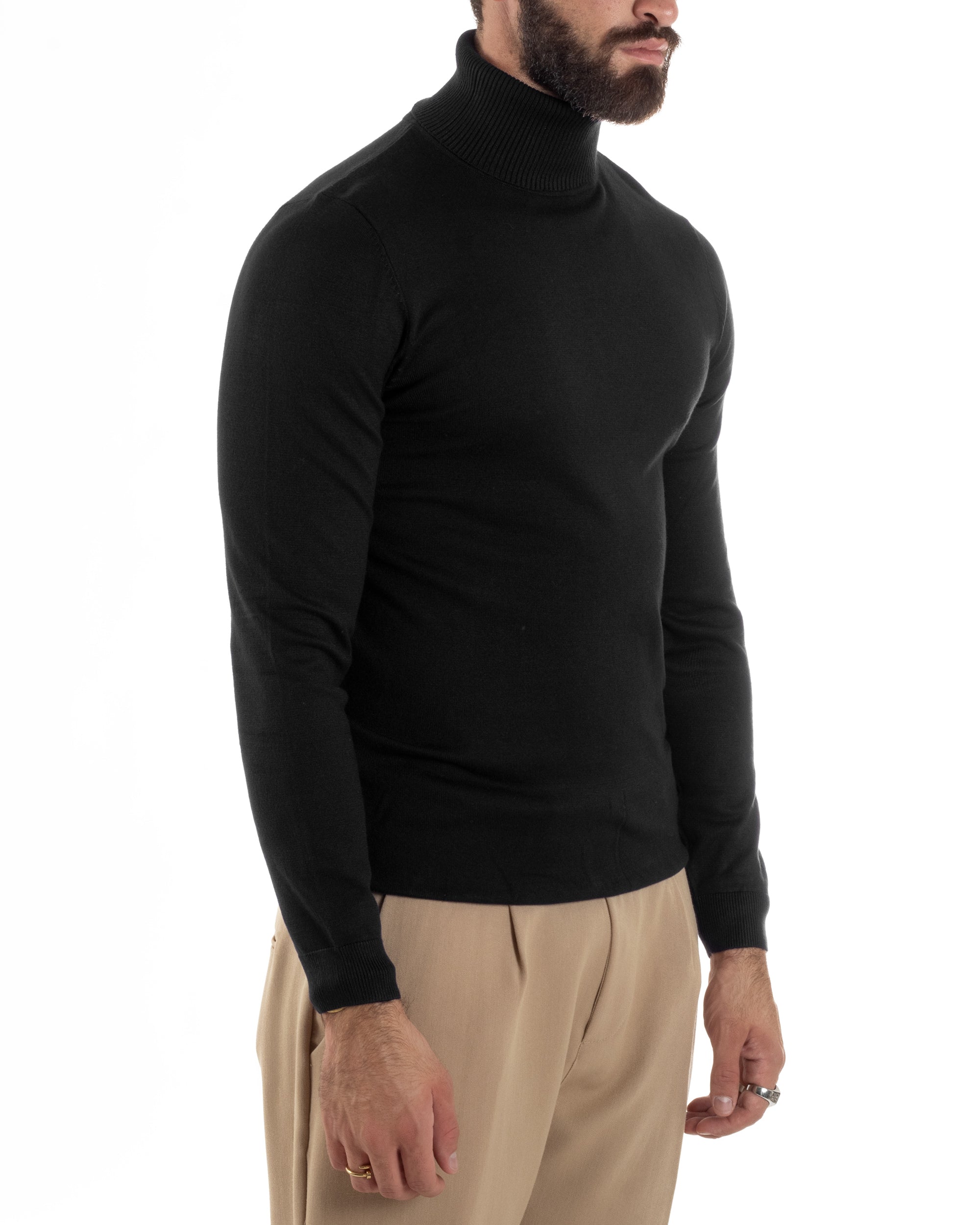 Maglioncino Uomo Collo Alto Maglia Rasata Dolcevita Basic Nero M2538A
