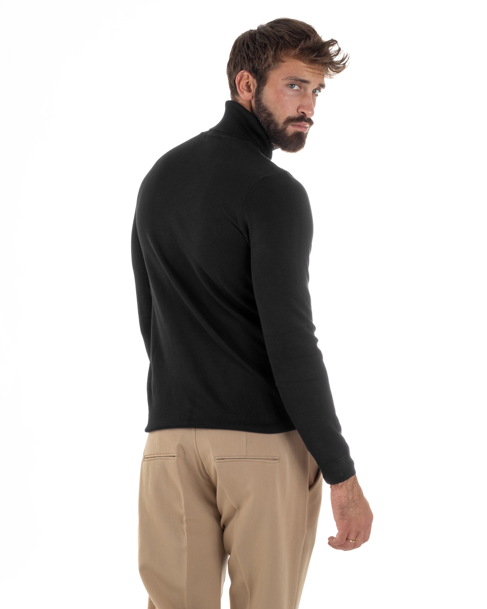 Maglioncino Uomo Collo Alto Maglia Rasata Dolcevita Basic Nero M2538A