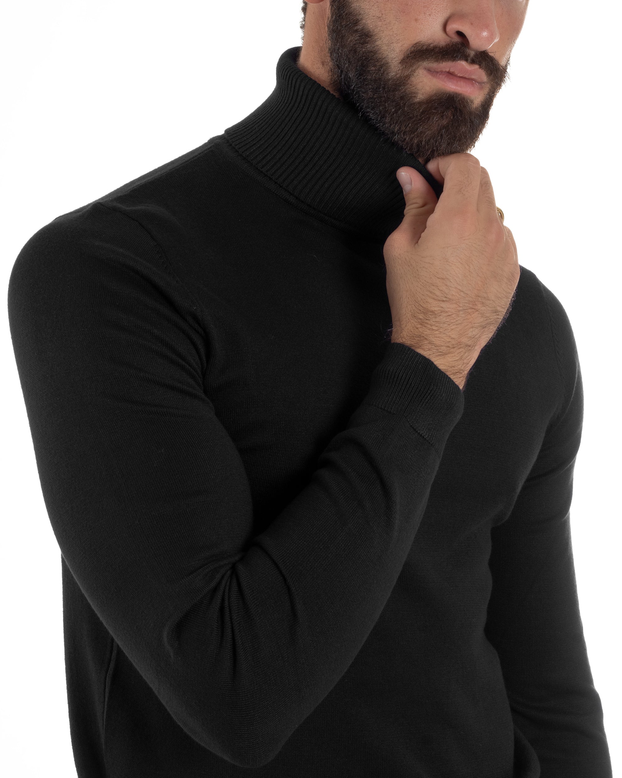 Maglioncino Uomo Collo Alto Maglia Rasata Dolcevita Basic Nero M2538A