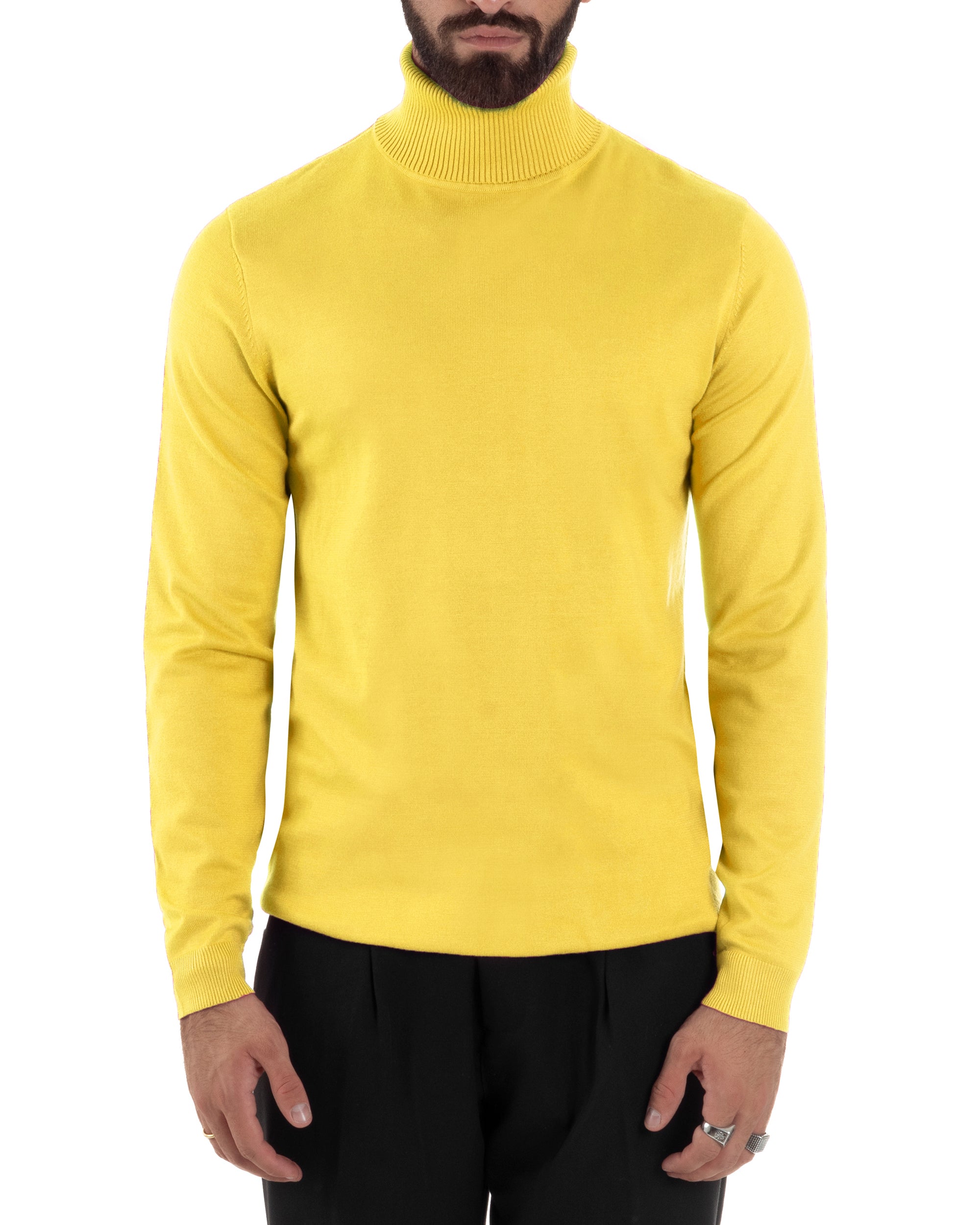 Maglioncino Uomo Collo Alto Maglia Rasata Dolcevita Basic Giallo M2544A
