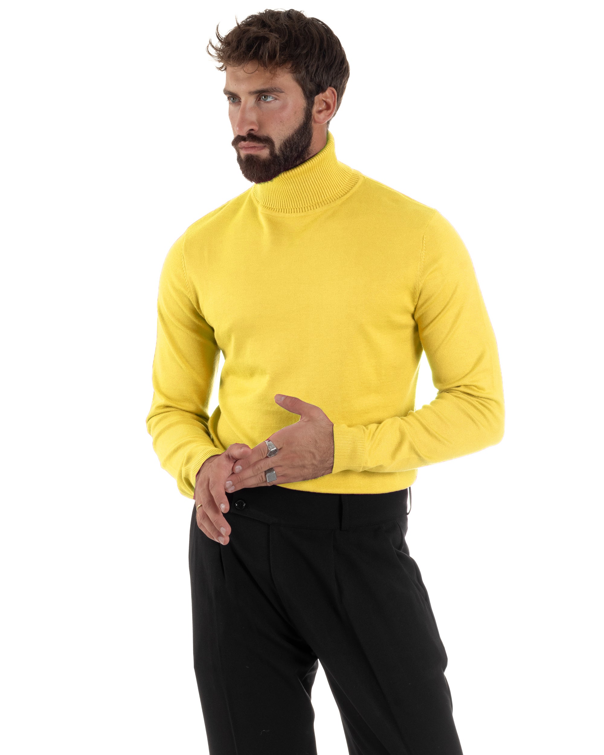 Maglioncino Uomo Collo Alto Maglia Rasata Dolcevita Basic Giallo M2544A