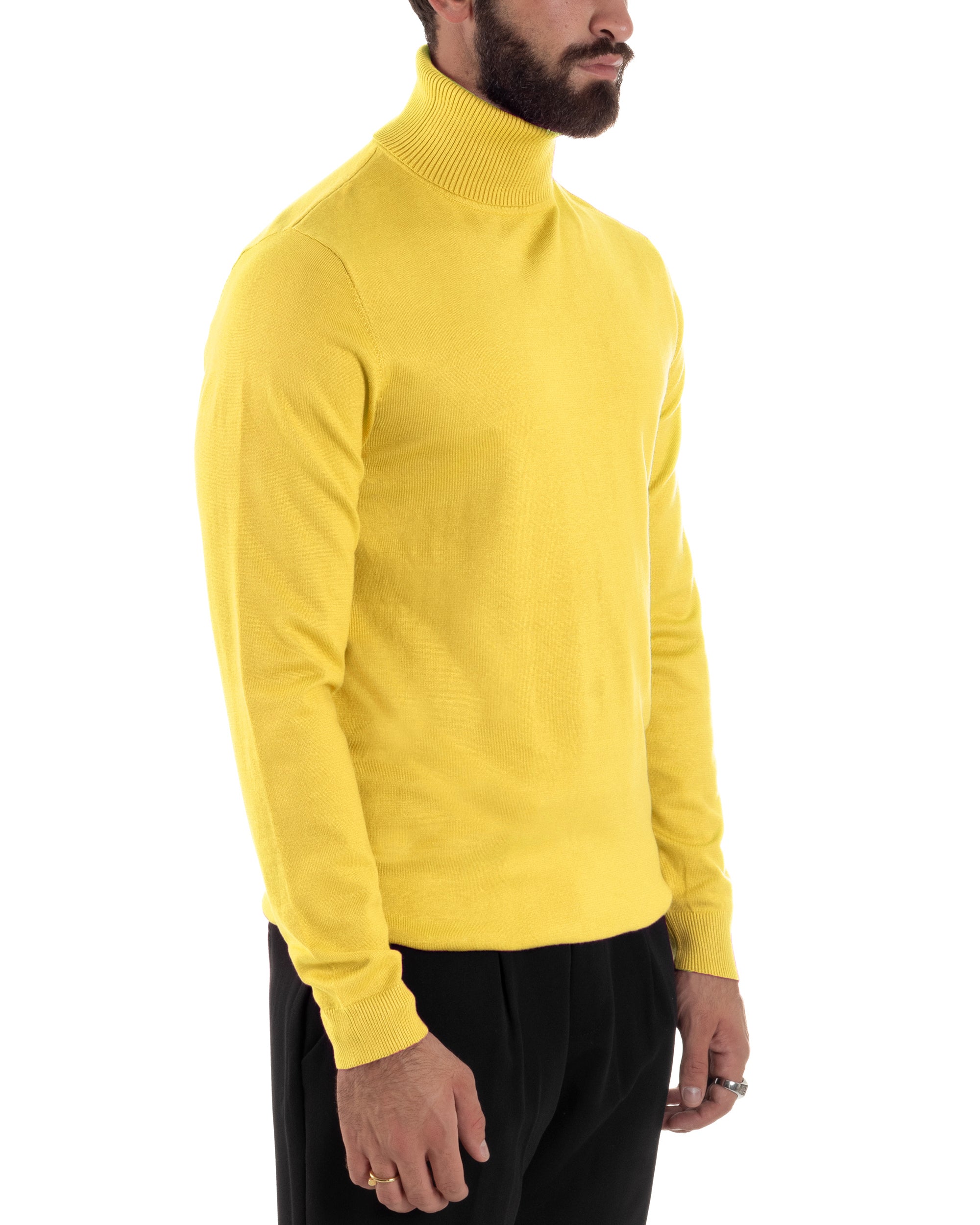 Maglioncino Uomo Collo Alto Maglia Rasata Dolcevita Basic Giallo M2544A