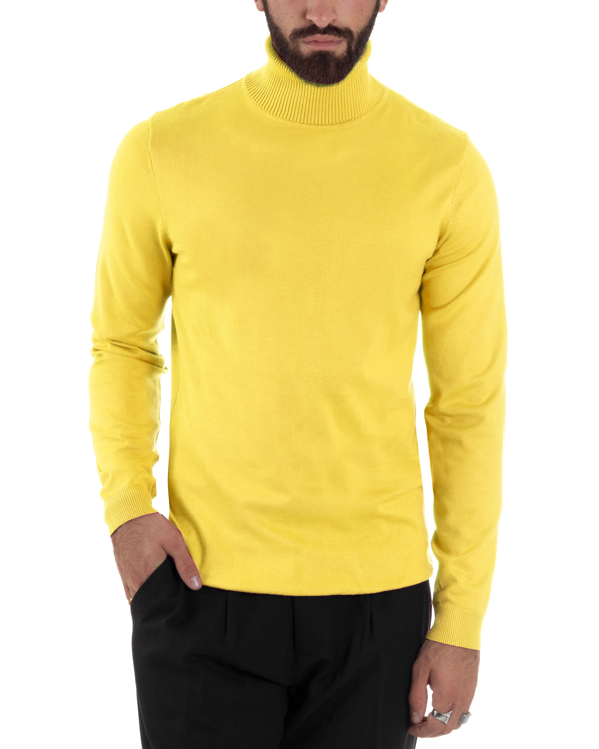 Maglioncino Uomo Collo Alto Maglia Rasata Dolcevita Basic Giallo M2544A