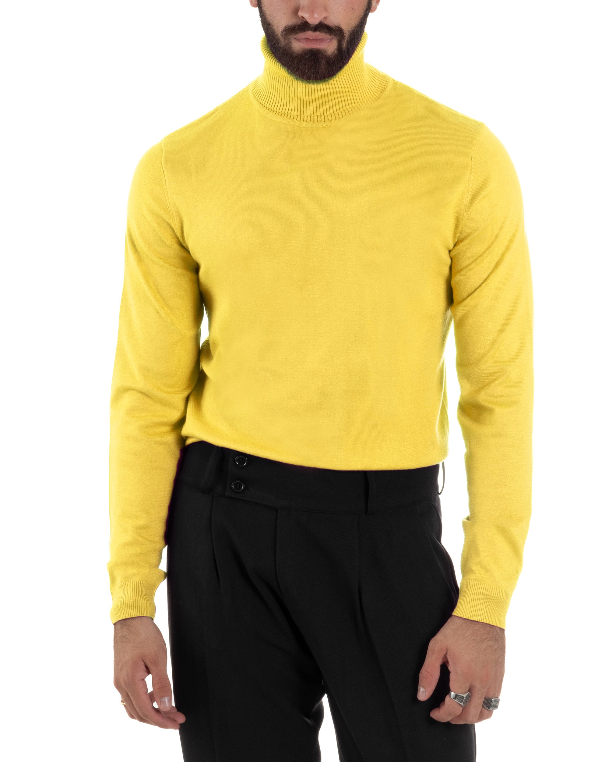 Maglioncino Uomo Collo Alto Maglia Rasata Dolcevita Basic Giallo M2544A