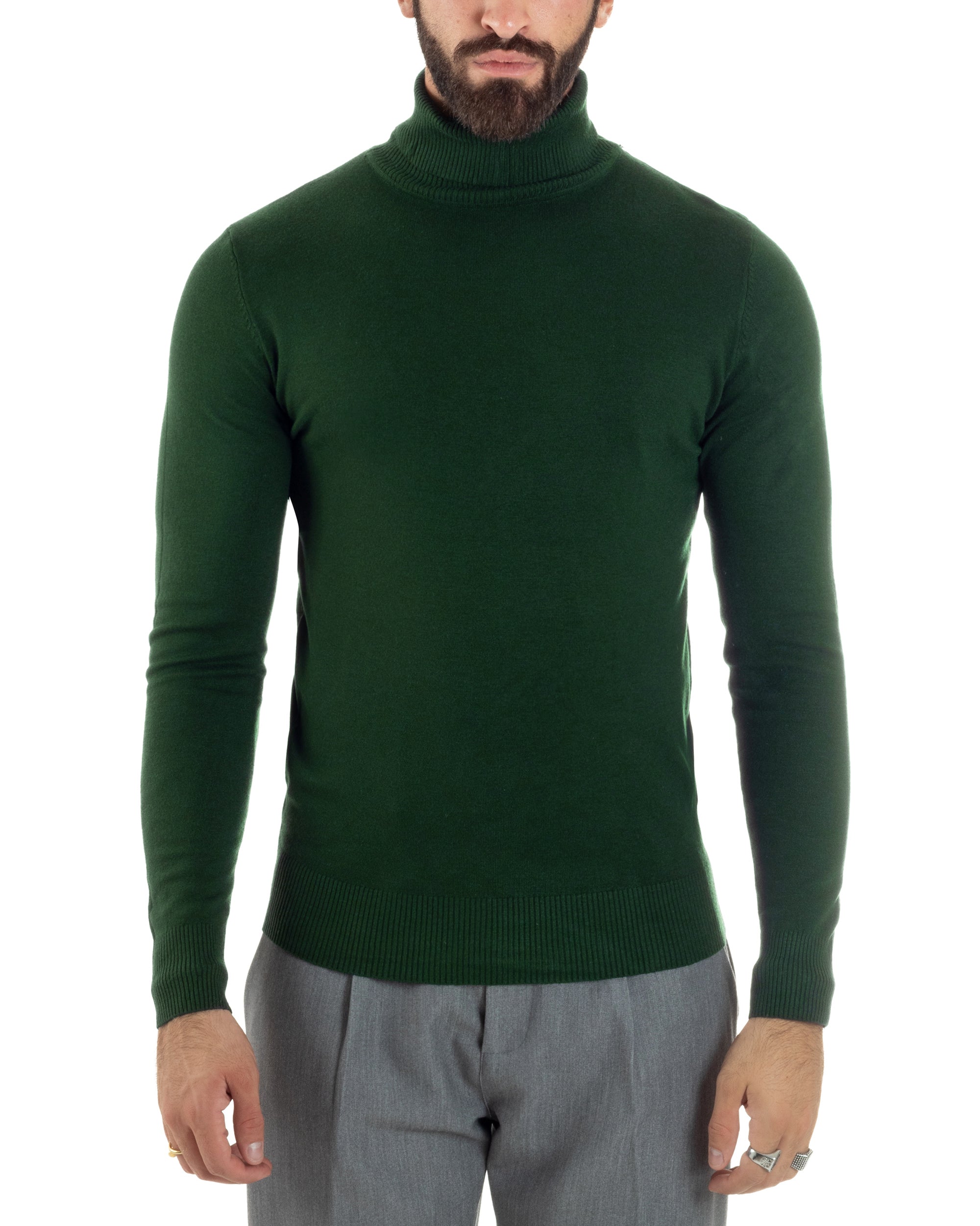 Maglioncino Uomo Collo Alto Maglia Rasata Dolcevita Basic Verde Militare M2551A