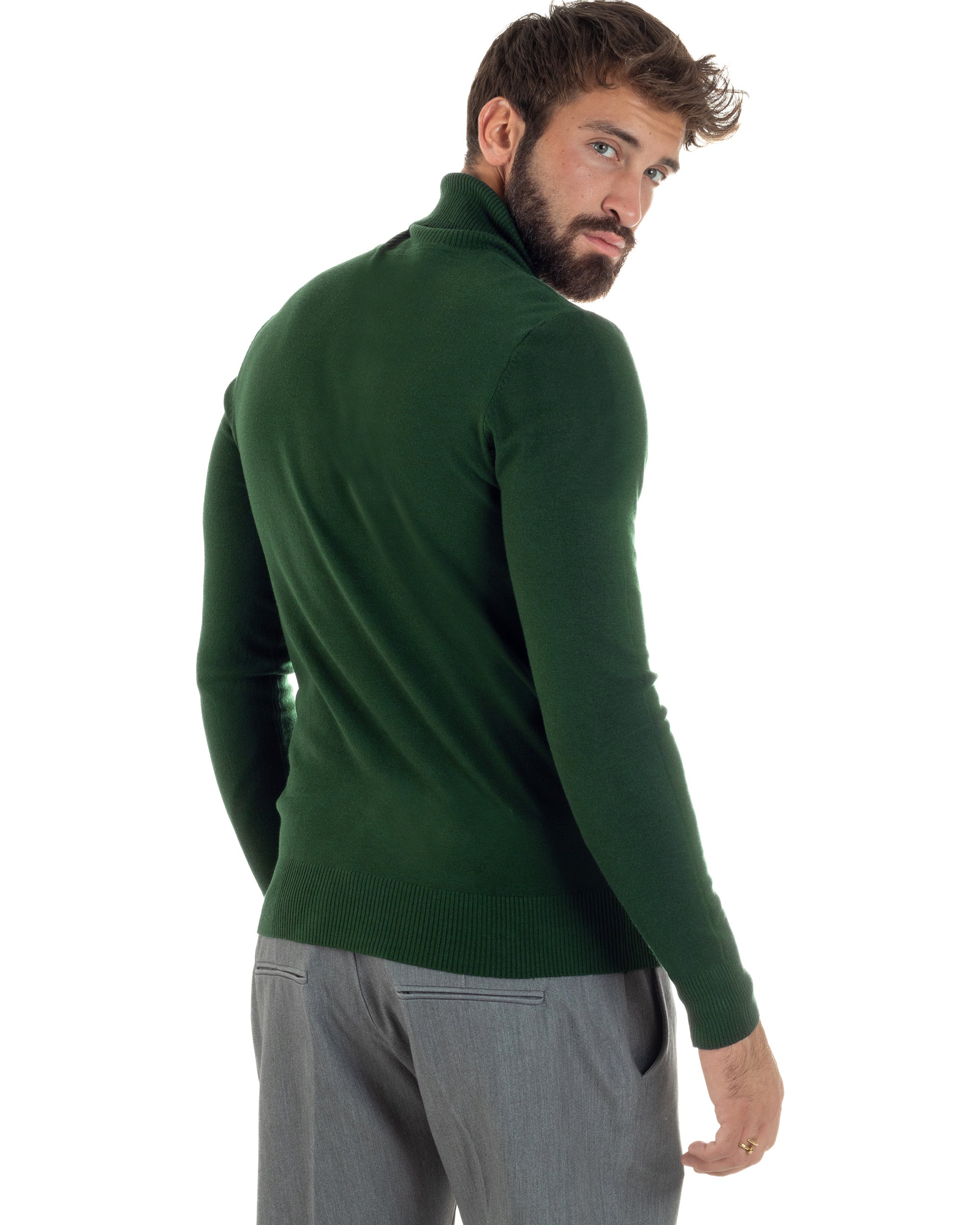 Maglioncino Uomo Collo Alto Maglia Rasata Dolcevita Basic Verde Militare M2551A