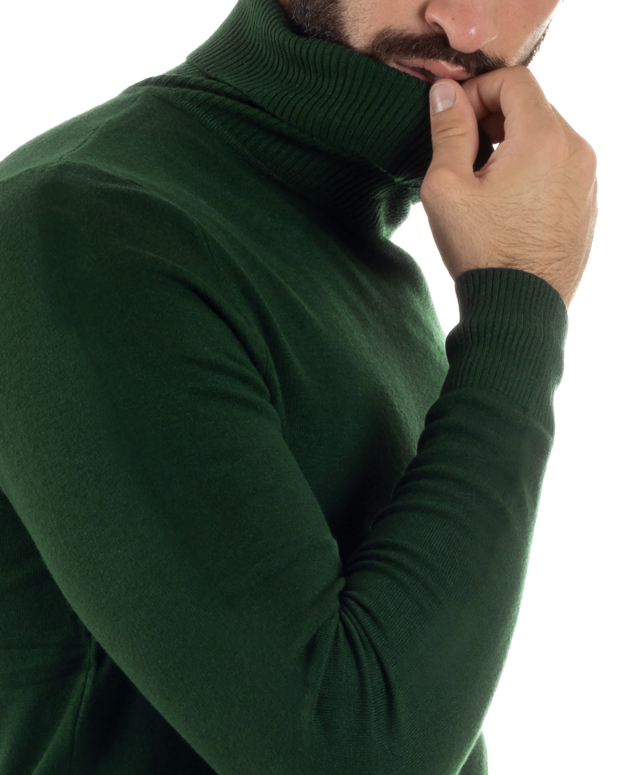 Maglioncino Uomo Collo Alto Maglia Rasata Dolcevita Basic Verde Militare M2551A