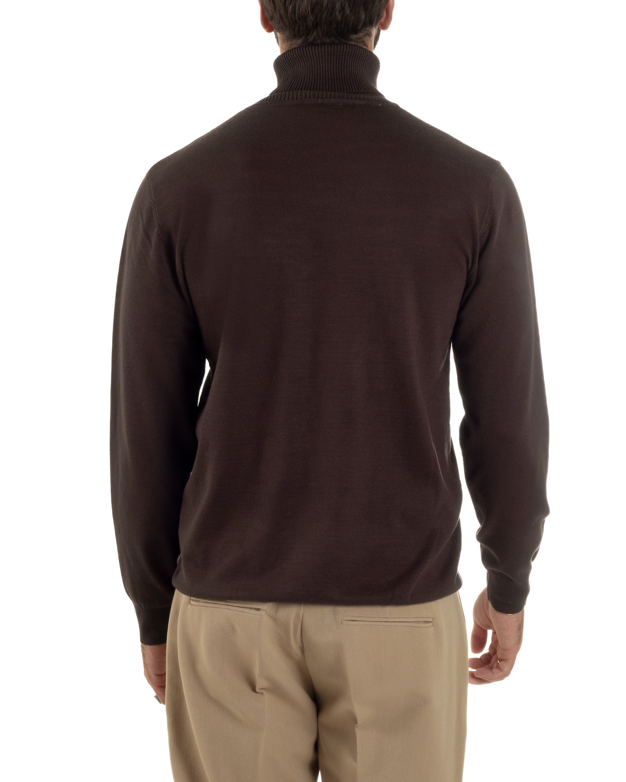 Maglioncino Uomo Collo Alto Maglia Rasata Dolcevita Basic Marrone M3042A