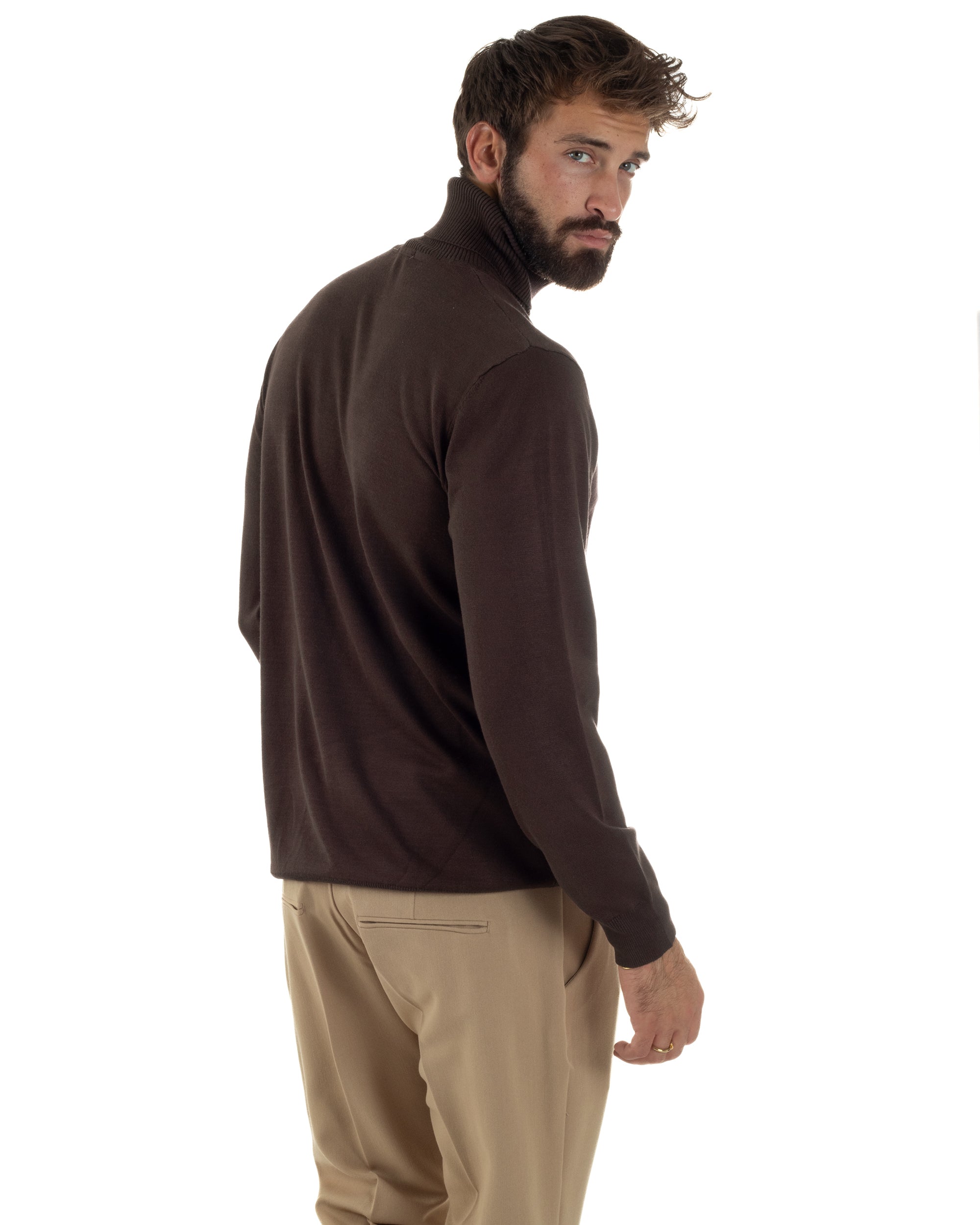 Maglioncino Uomo Collo Alto Maglia Rasata Dolcevita Basic Marrone M3042A