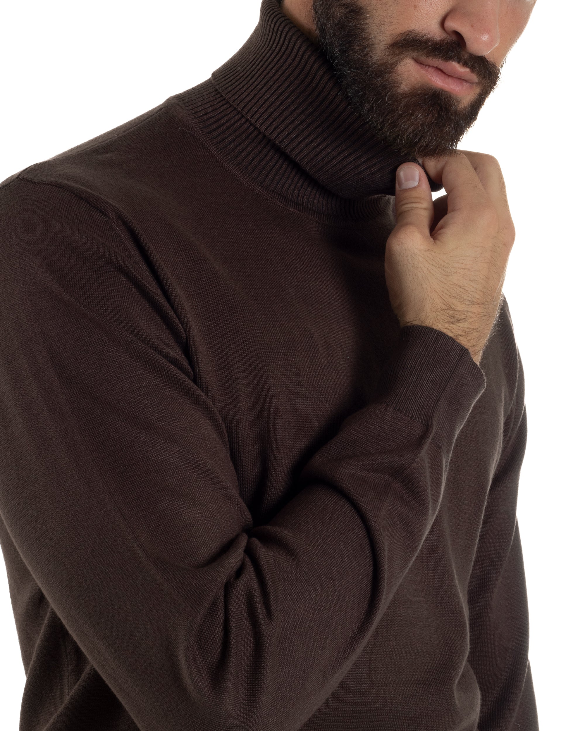 Maglioncino Uomo Collo Alto Maglia Rasata Dolcevita Basic Marrone M3042A