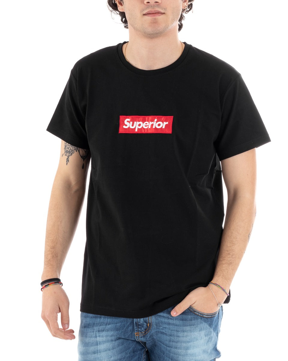 T-Shirt Uomo Superior Toppa Scritta Nera Girocollo Manica Corta GIOSAL-TS1937A