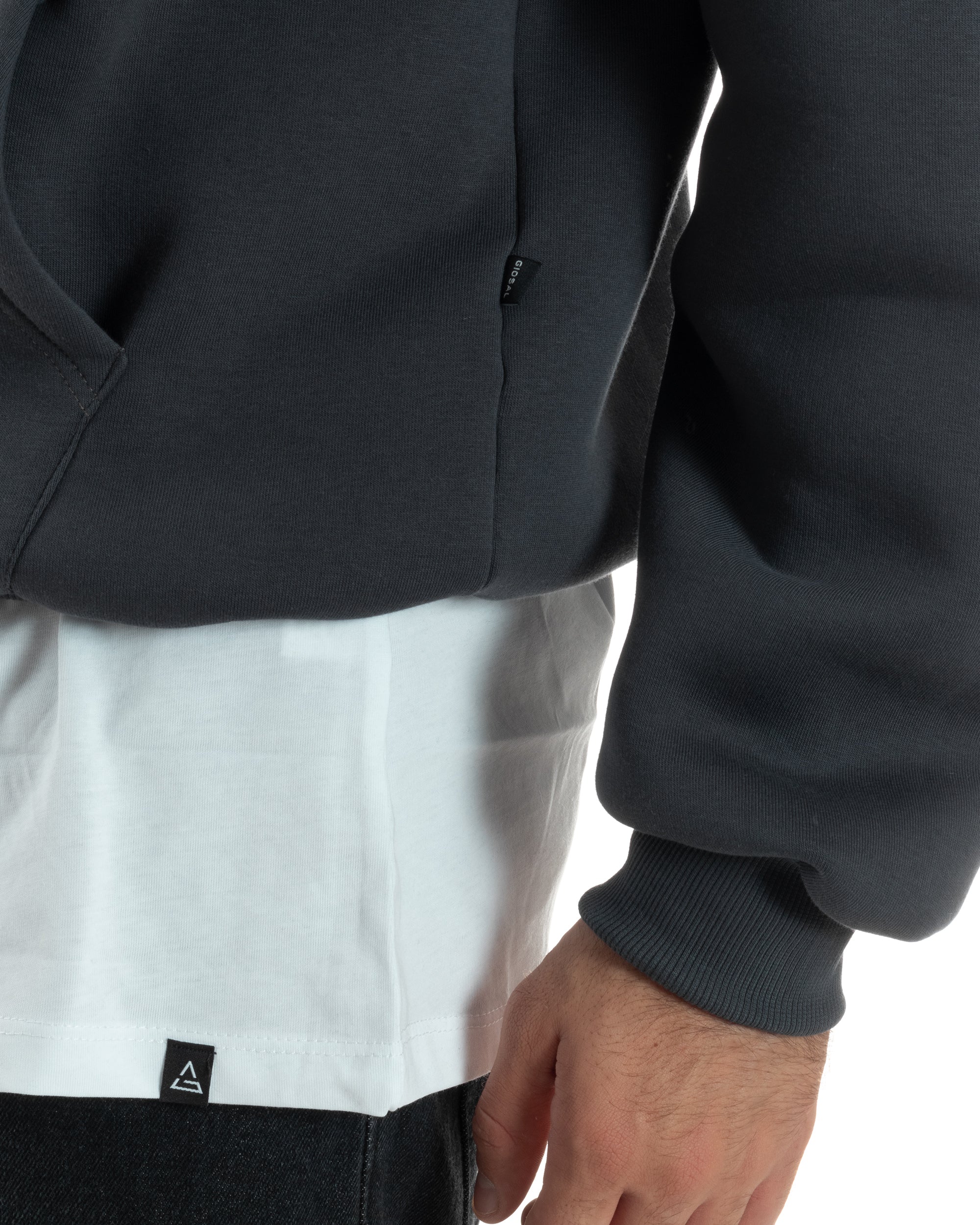 Felpa Boxy Fit Cappuccio E Zip Basic Felpata Piombo F3060A