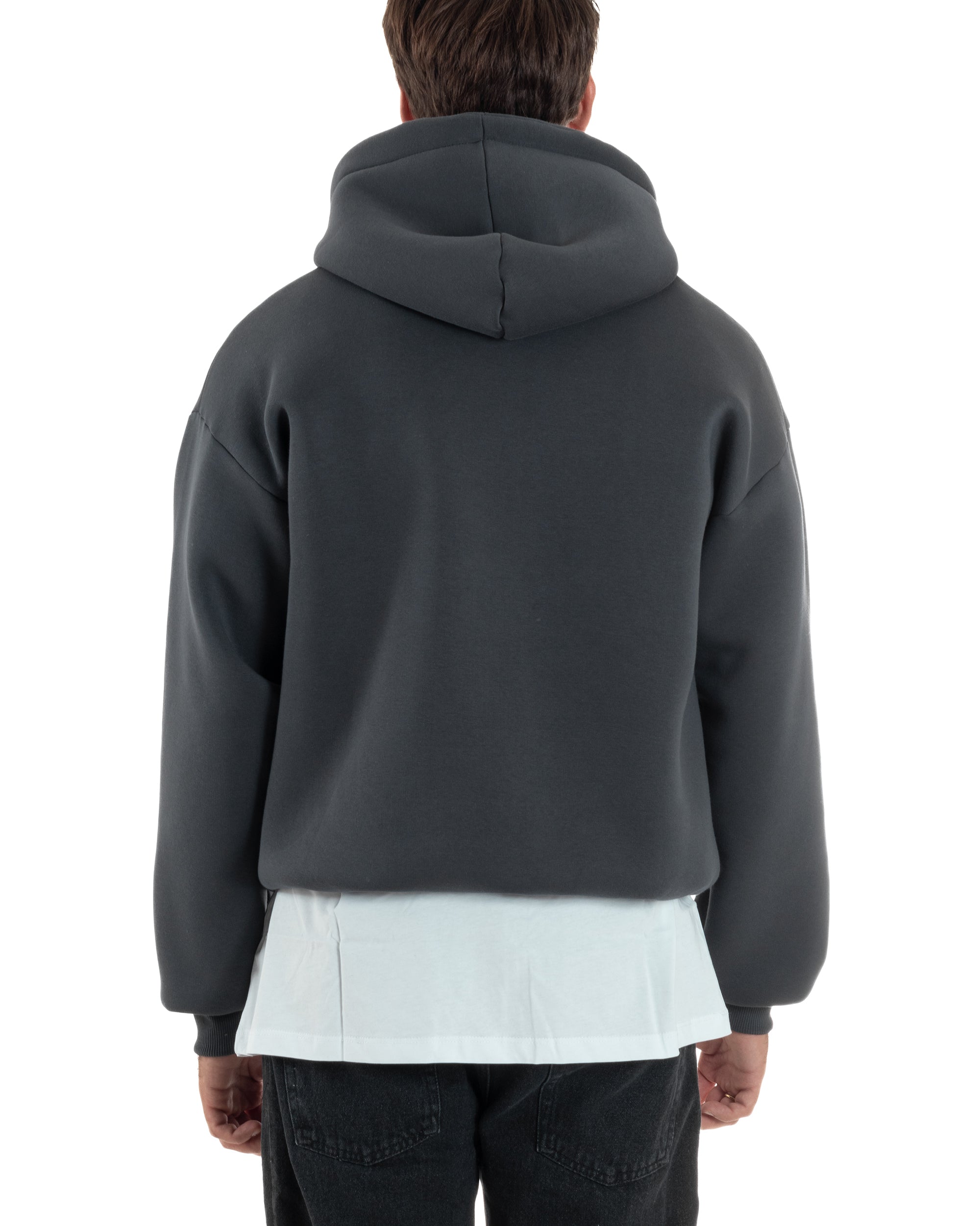 Felpa Boxy Fit Cappuccio E Zip Basic Felpata Piombo F3060A