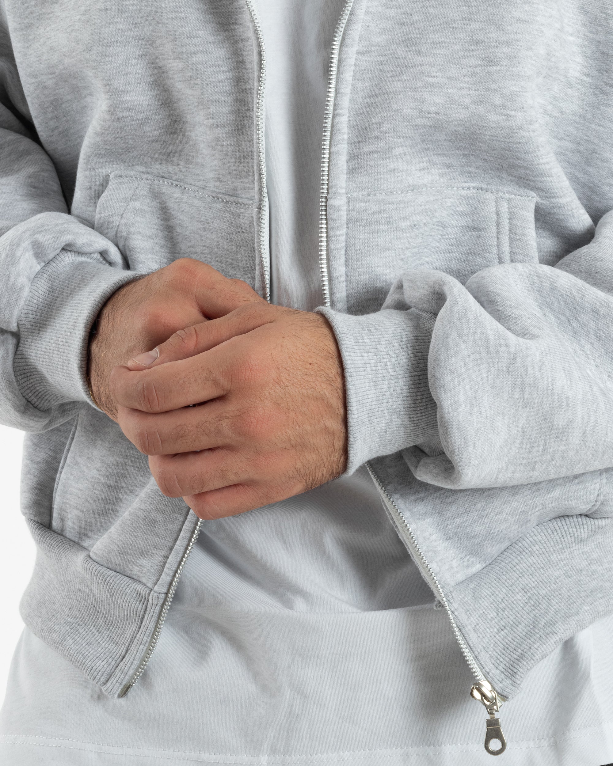 Felpa Boxy Fit Cappuccio E Zip Basic Felpata Grigio Chiaro F3059A