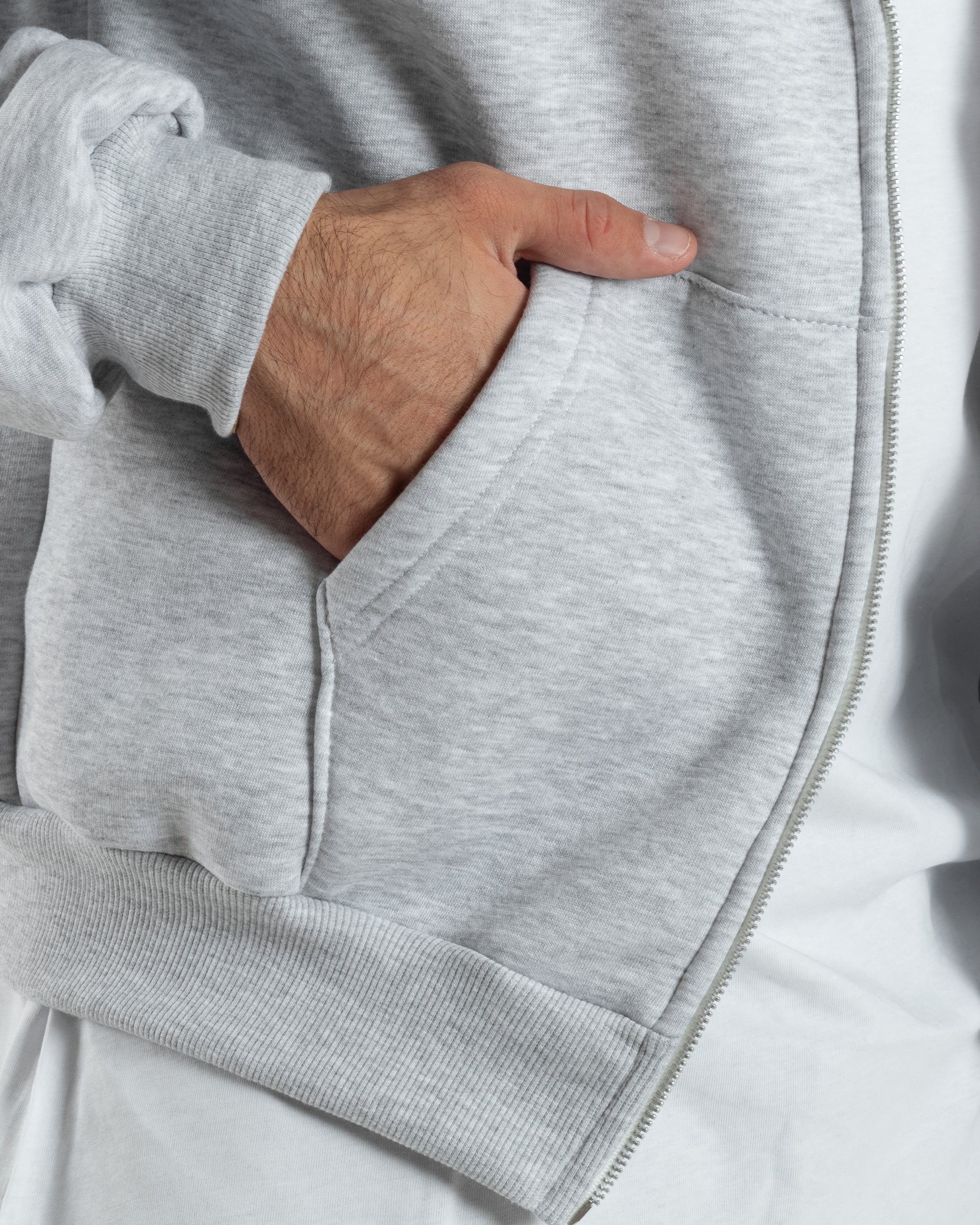 Felpa Boxy Fit Cappuccio E Zip Basic Felpata Grigio Chiaro F3059A